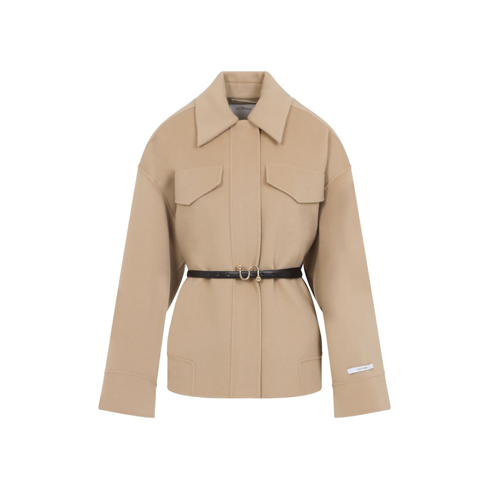 Sportmax Wool Jacket Belt Flap Pockets In Neutral