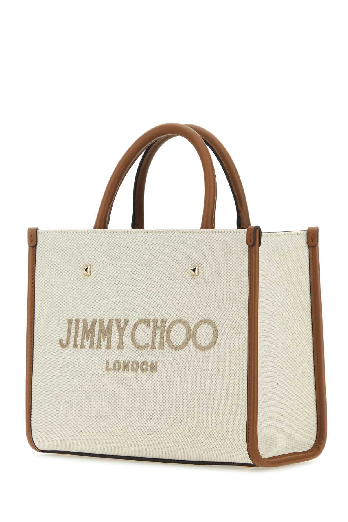 Jimmy Choo Sand Canvas Avenue S Handbag In Naturaltaupedarktanlightgold
