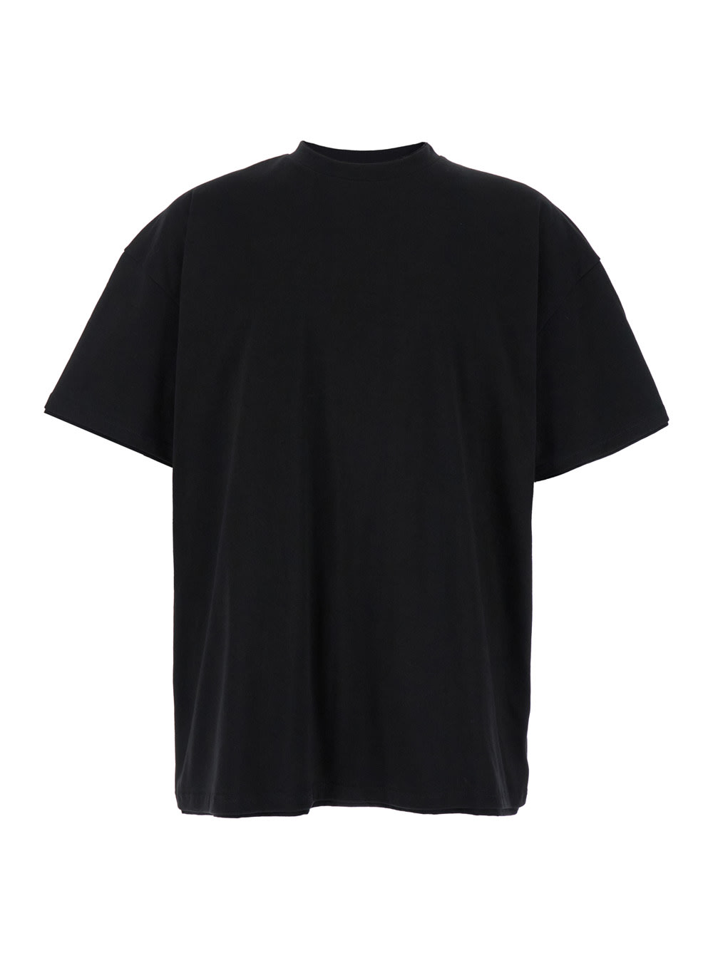 Black Double-layers T-shirt In Cotton Man