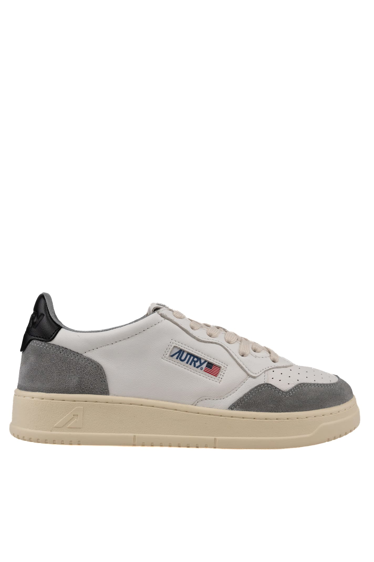 Shop Autry Medalist Low Sneakers In Goatskin And Suede In Goat/suede Grey/black