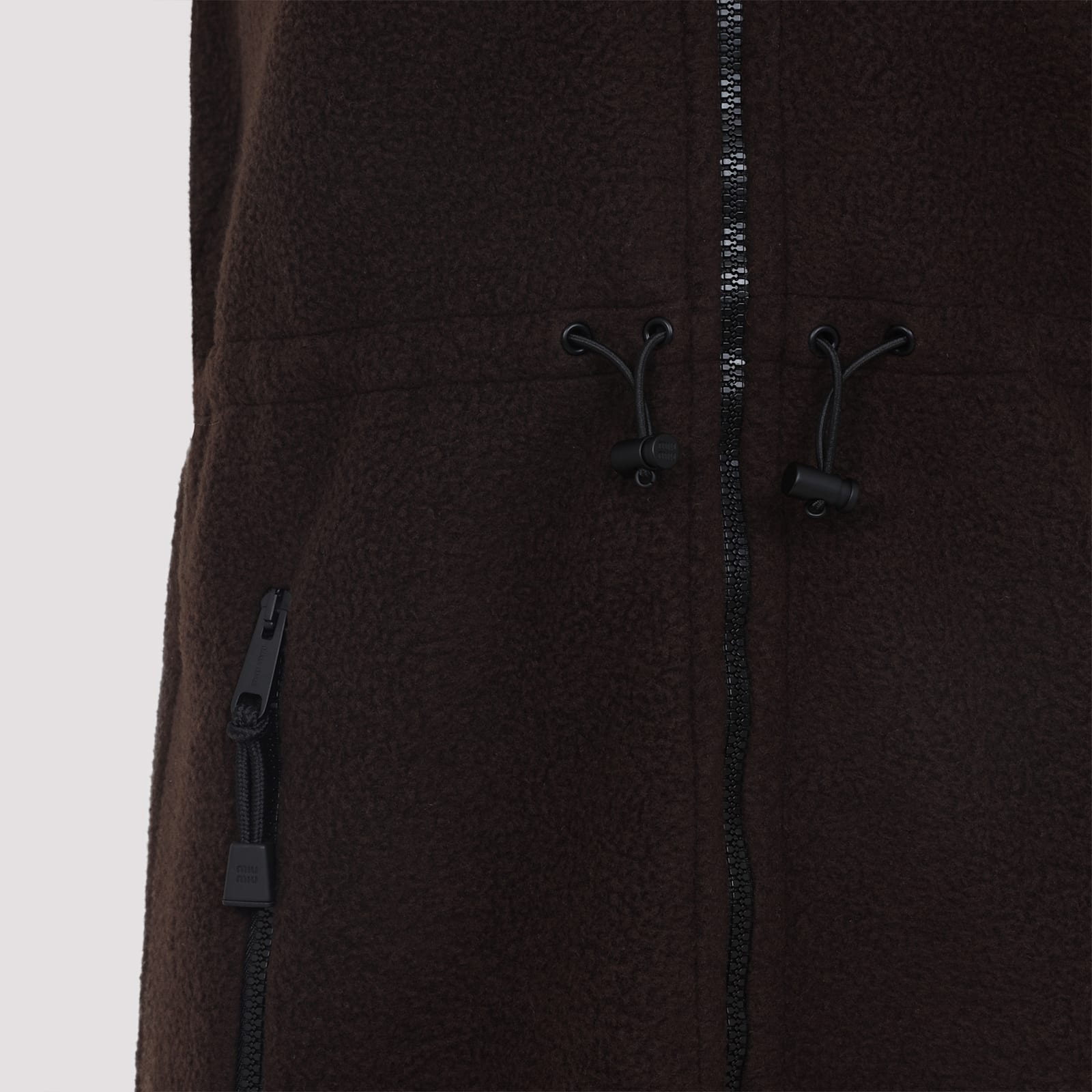 Miu Miu Mini Dress With Drawstring Waist And High Collar In Brown
