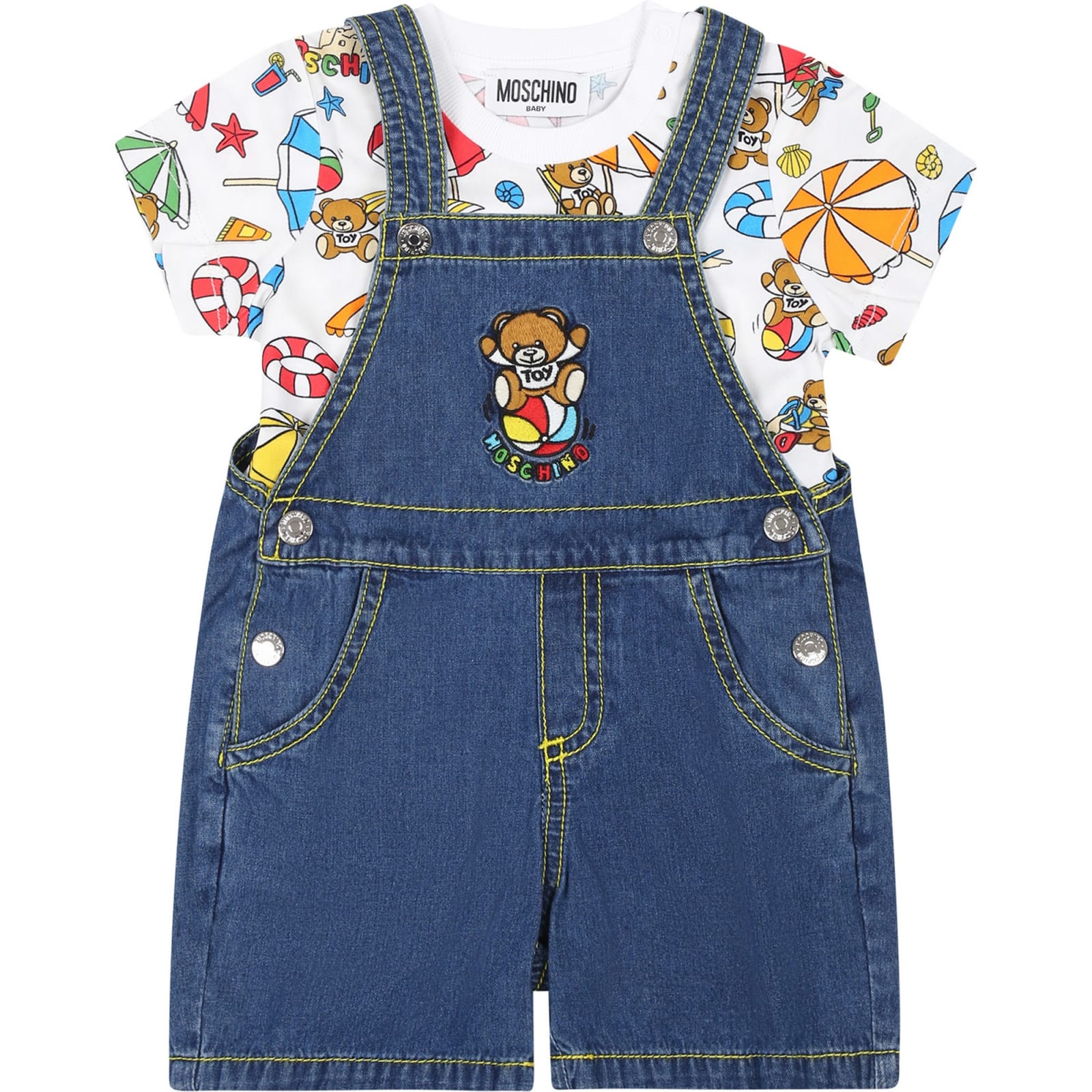 Moschino Complet Bleu Pour Nouveau-né Avec Teddy Bear Et Timbre In Denim