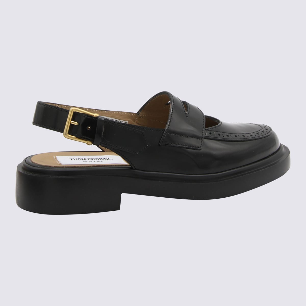 Shop Thom Browne Black Leather Slingback Loafers