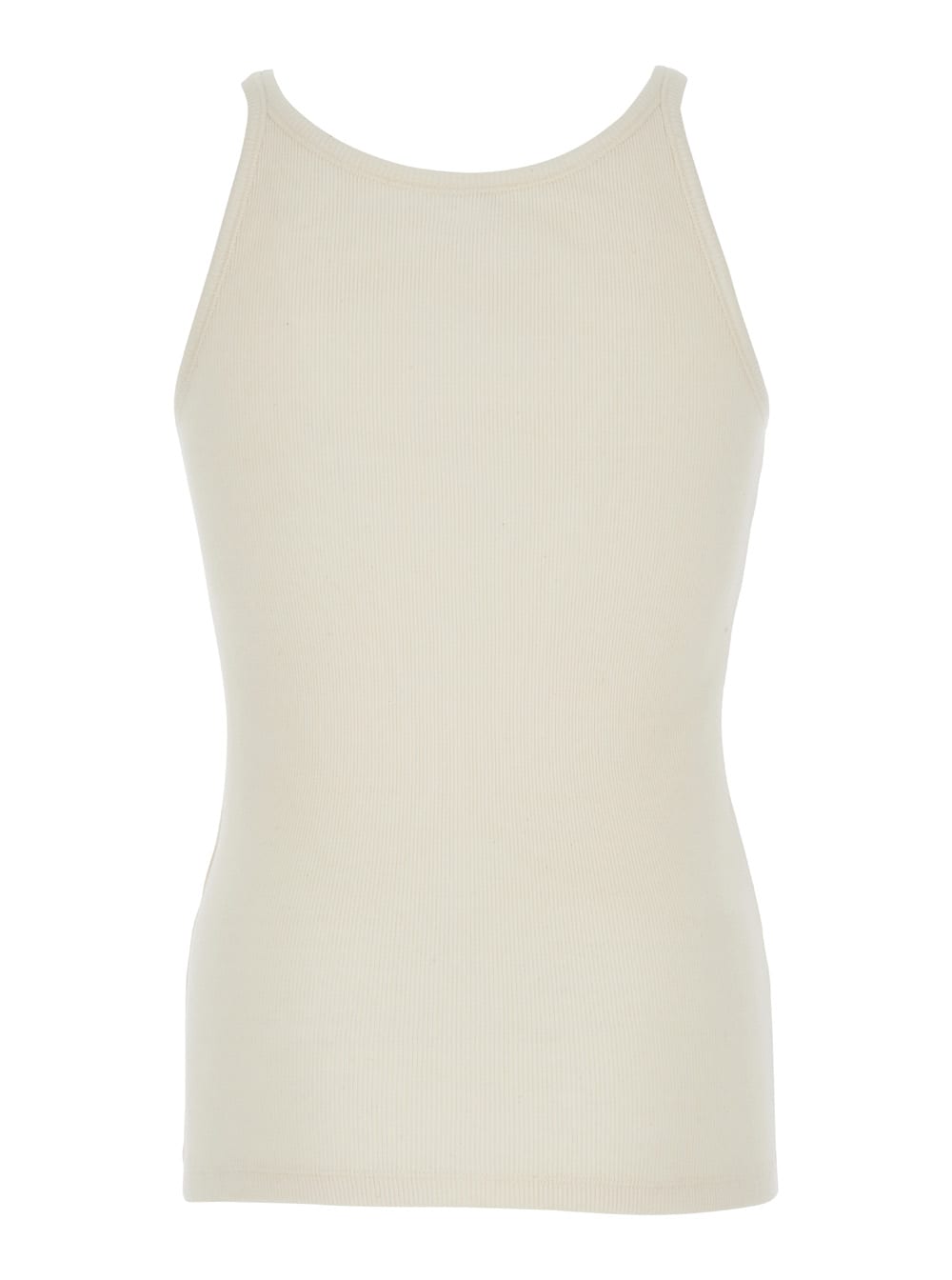 Shop Saint Laurent White Tank Top With Cassandre Detail In Ribbed Cotton Man