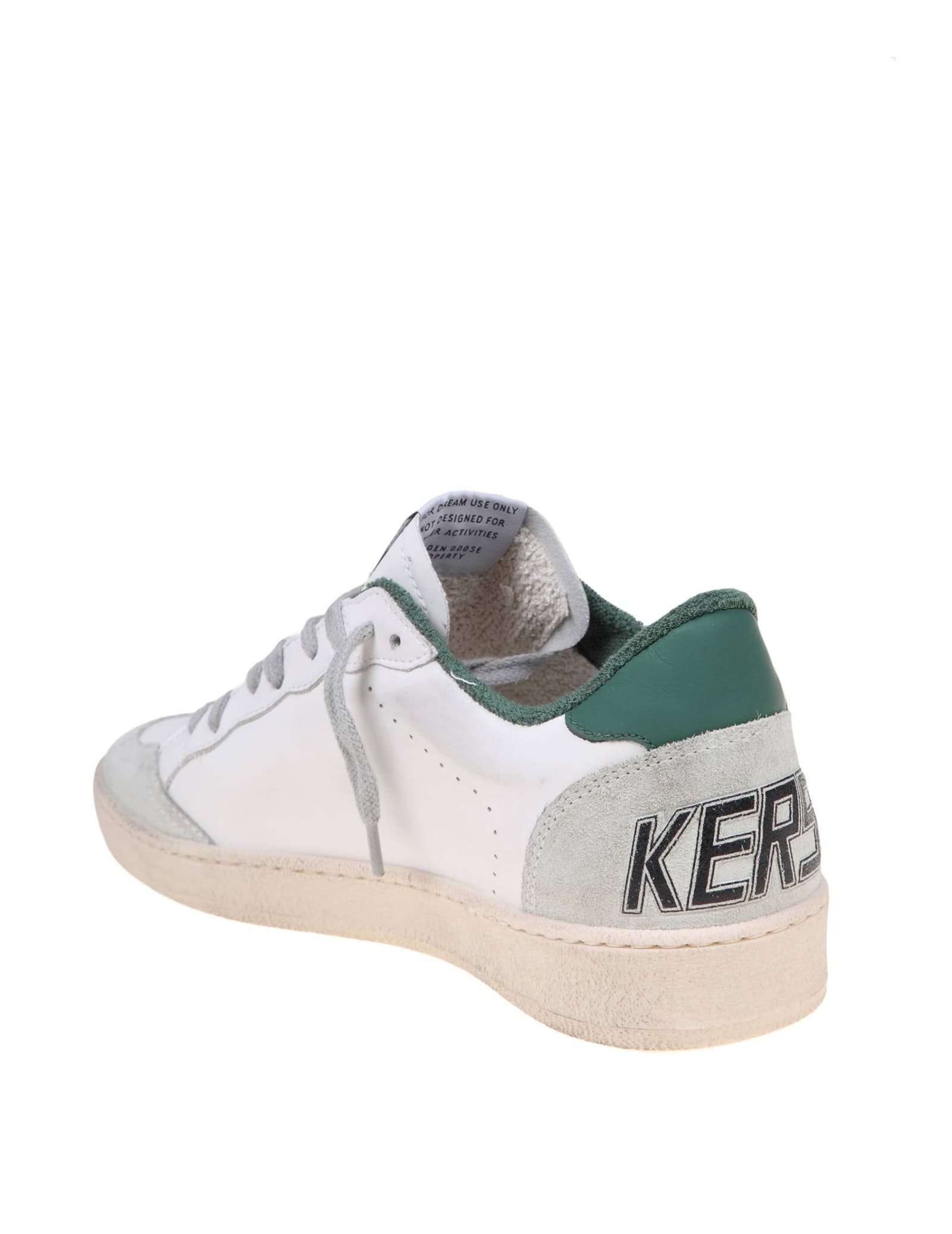 Shop Golden Goose Ballstar Sneakers In White And Green Leather In White/ice