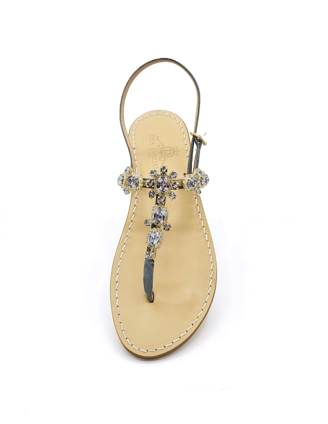 Dea Sandals Via Krupp Gray Suede Jewel Sandals In Gray, Crystals