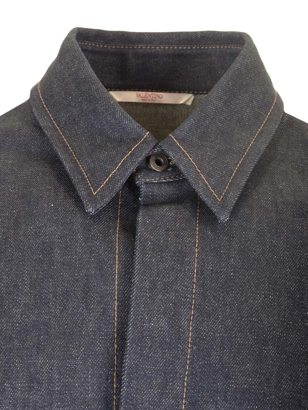 Shop Valentino Dark Blue Denim Overshirt