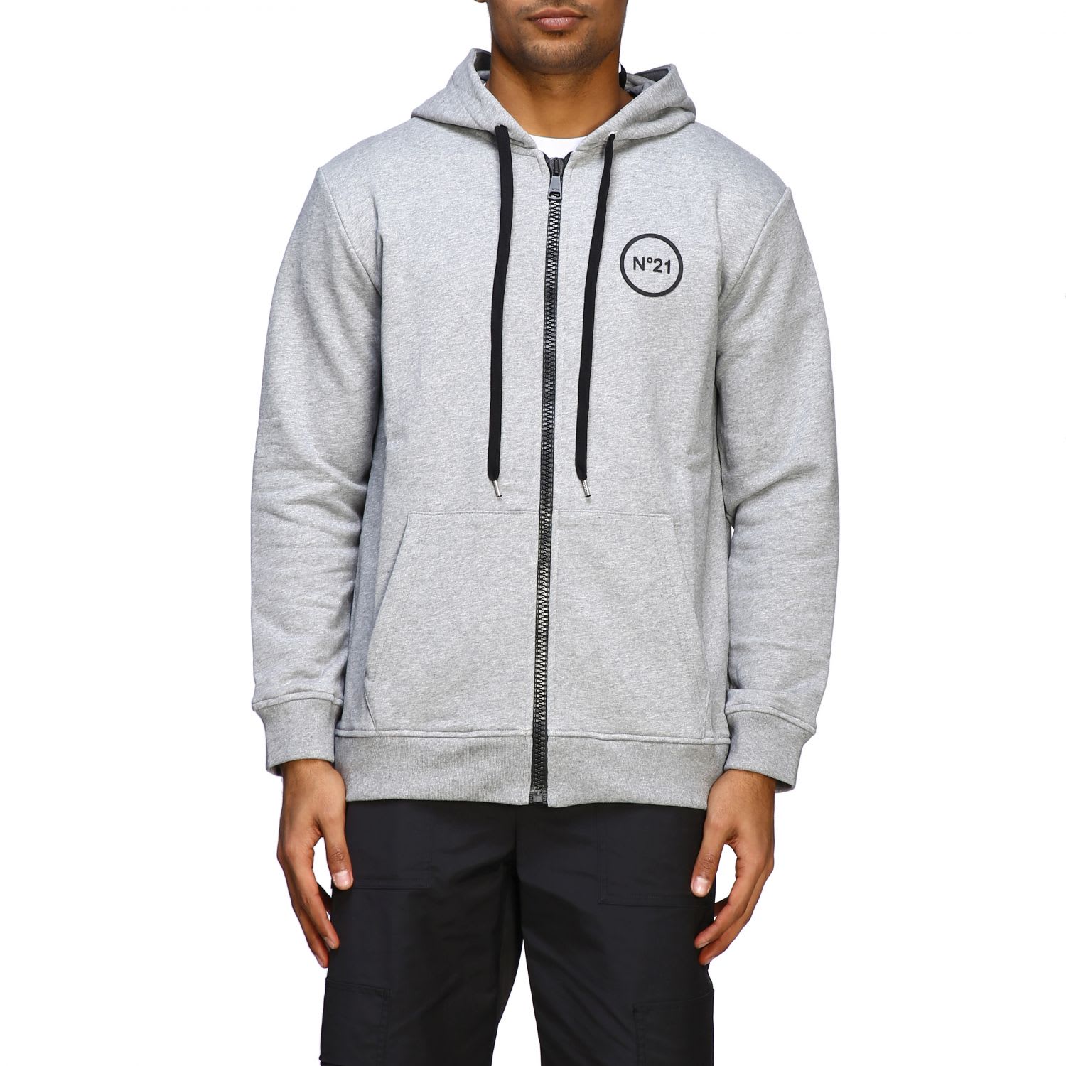 N°21 N° 21 Sweatshirt N &deg; 21 Sweatshirt With Hood And Rubberized Logo In Grey