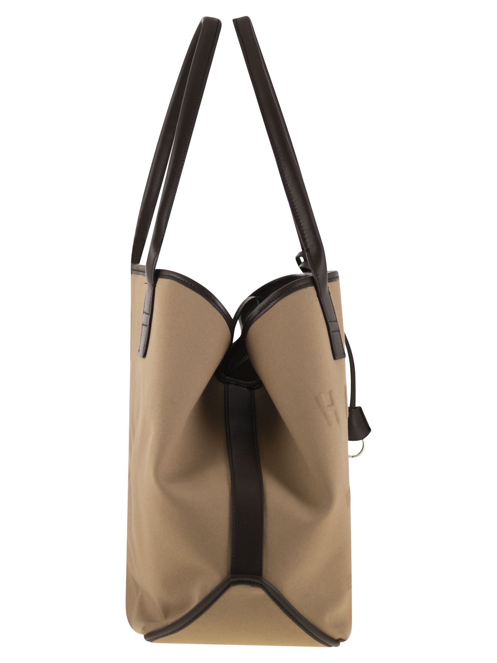 Hogan Medium Canvas Shopping Bag In Nude