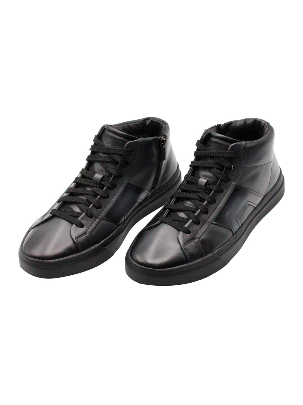 Santoni Man Sneakers Midnight Blue Size 9 Leather In Black
