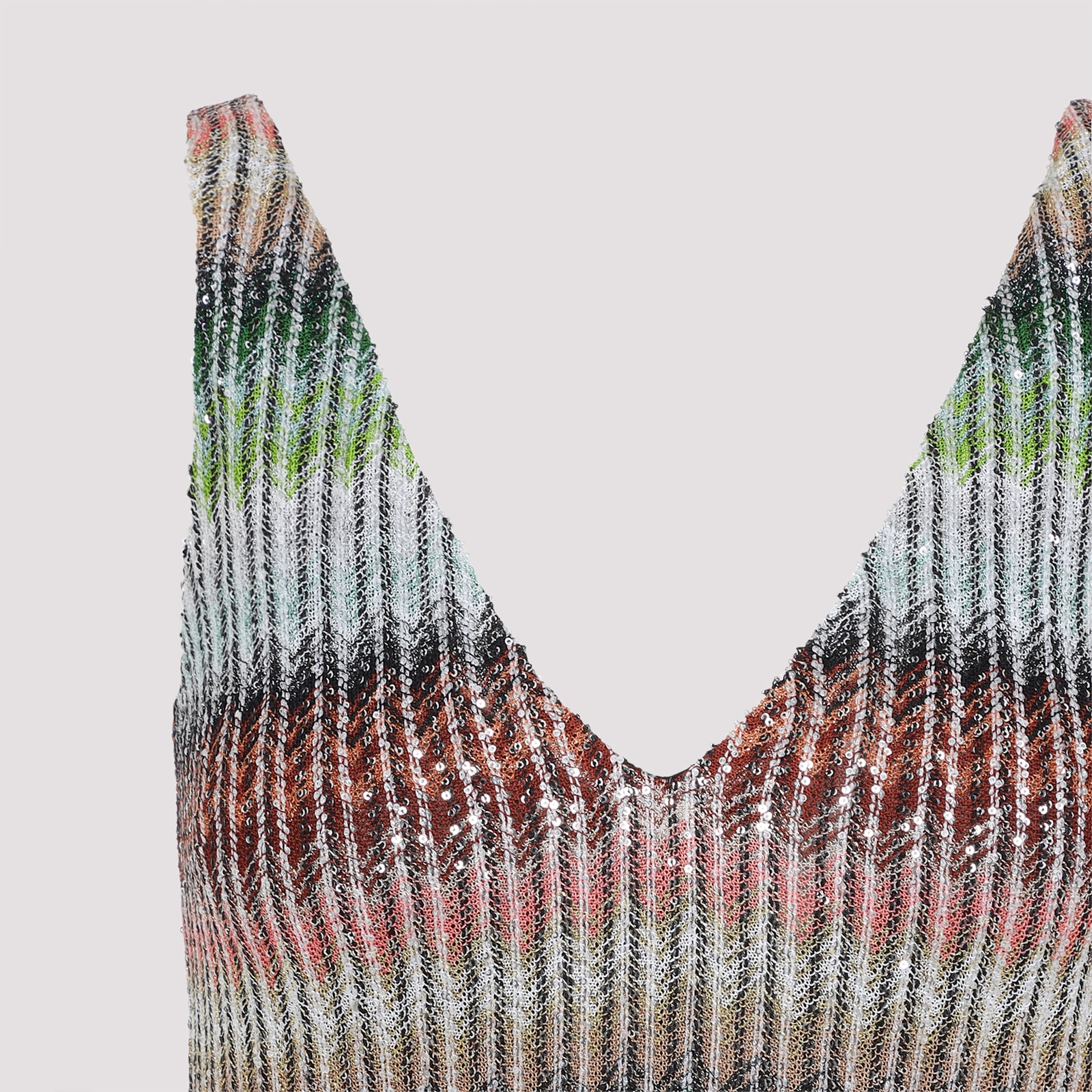 Missoni Short Dress In Gradient Zig Zag Knit With Sequins In Kp Multigreen Red Sky