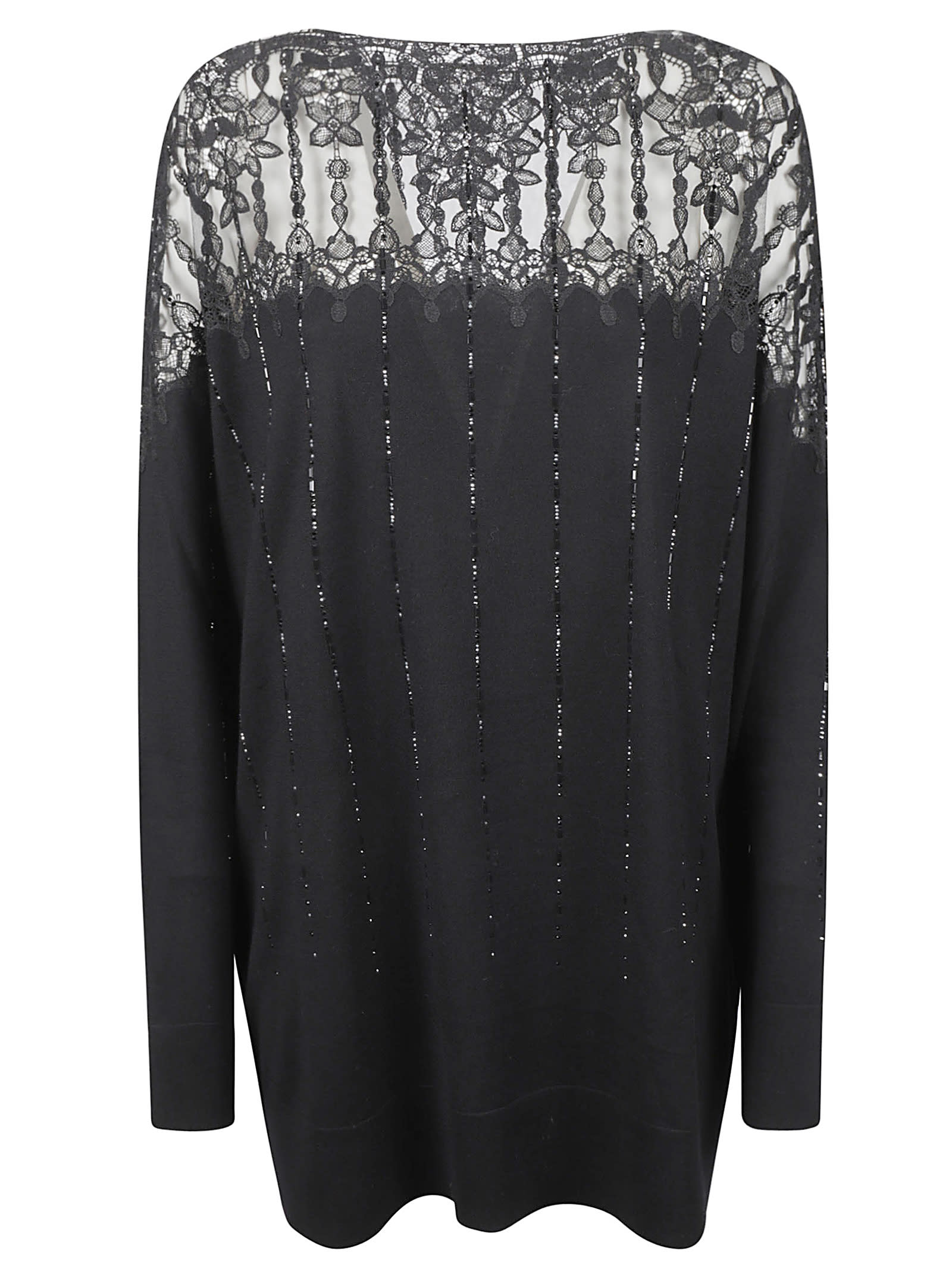 Shop Ermanno Scervino Lace Paneled Bead Embellished Top In Black