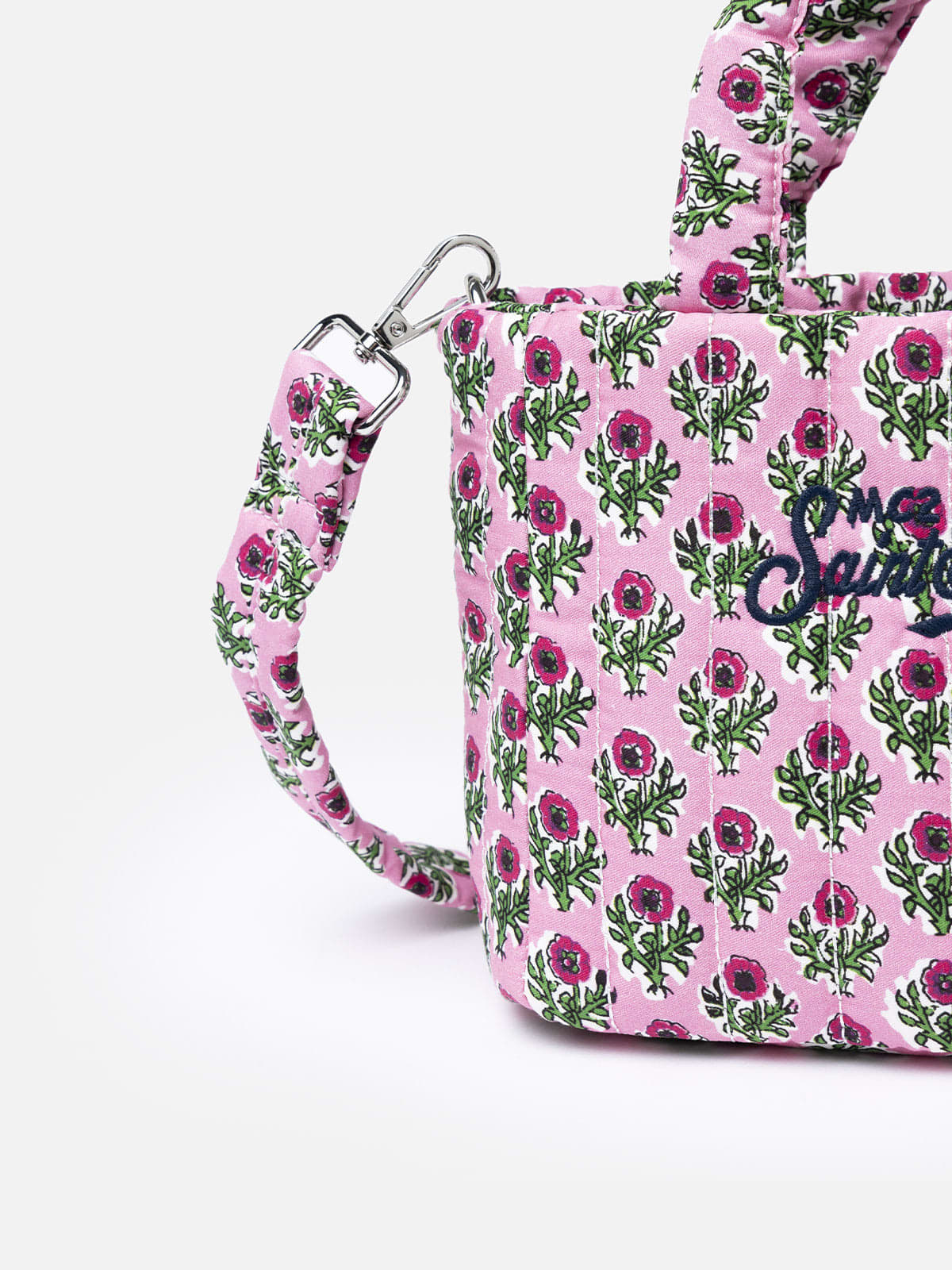 Mc2 Saint Barth Pink Flower Quilted Soft Tote Mini Bag In Pink