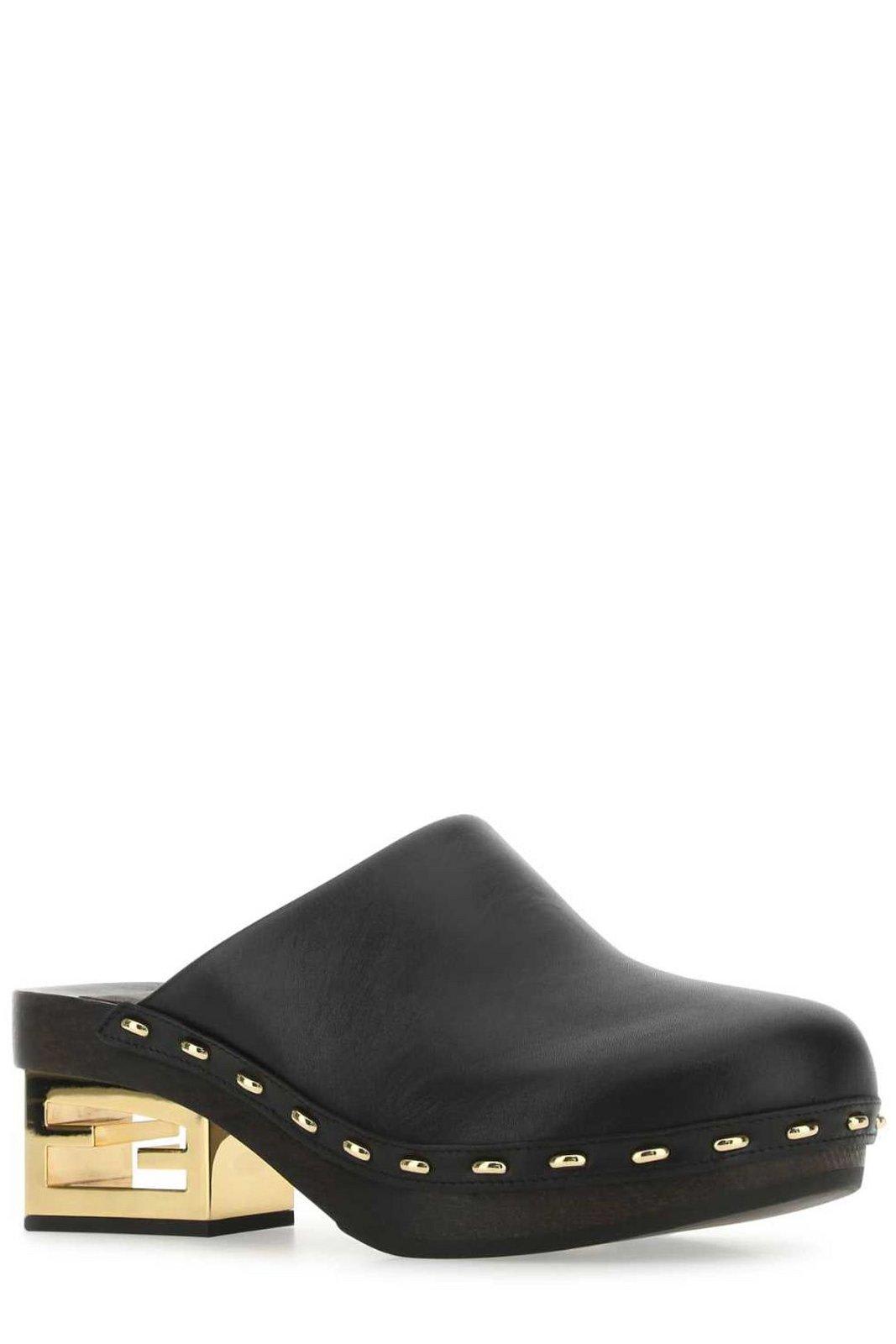 Shop Fendi Baguette Heel Leather Clogs In Black