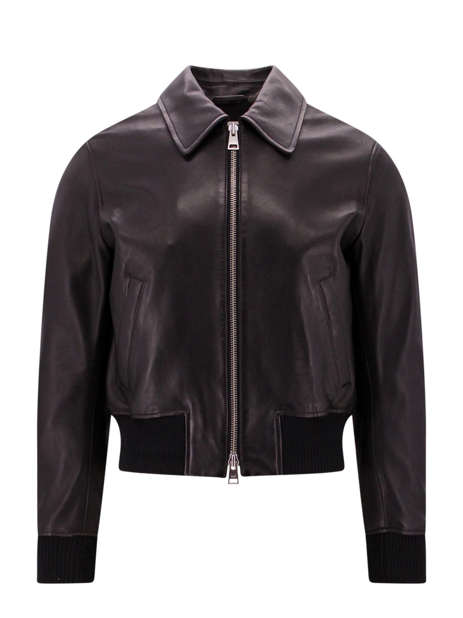Ami Alexandre Mattiussi Black Zipped Leather Jacket In Black