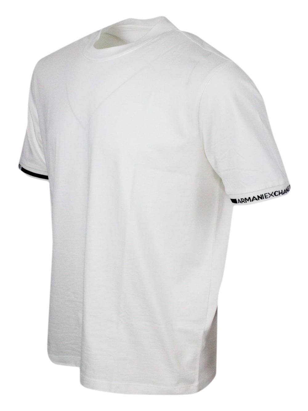 Shop Armani Collezioni Short-sleeved Crew-neck T-shirt With Logo On The Sleeves In White