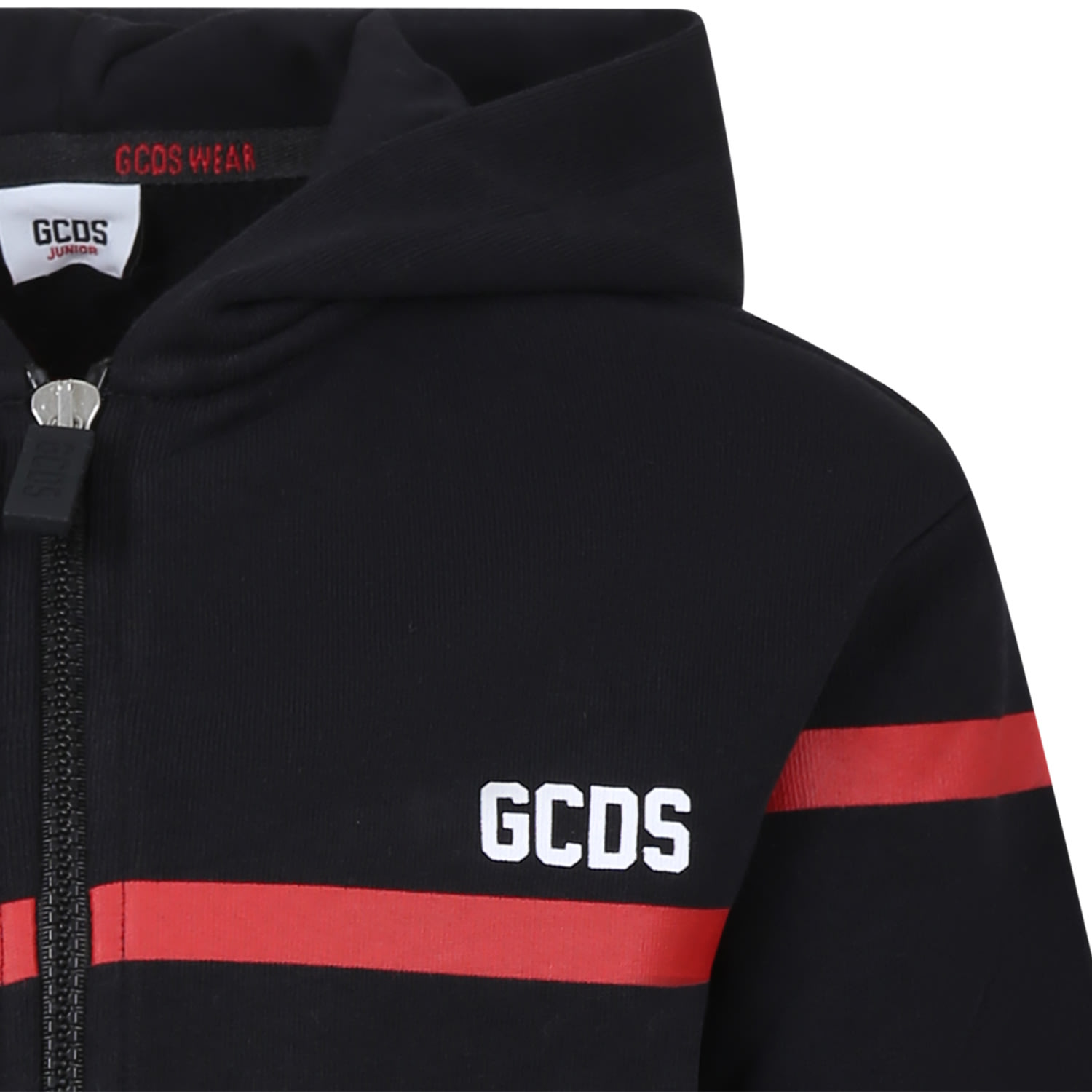 Shop Gcds Mini Black Sweatshirt For Kids With Stripes And Logo