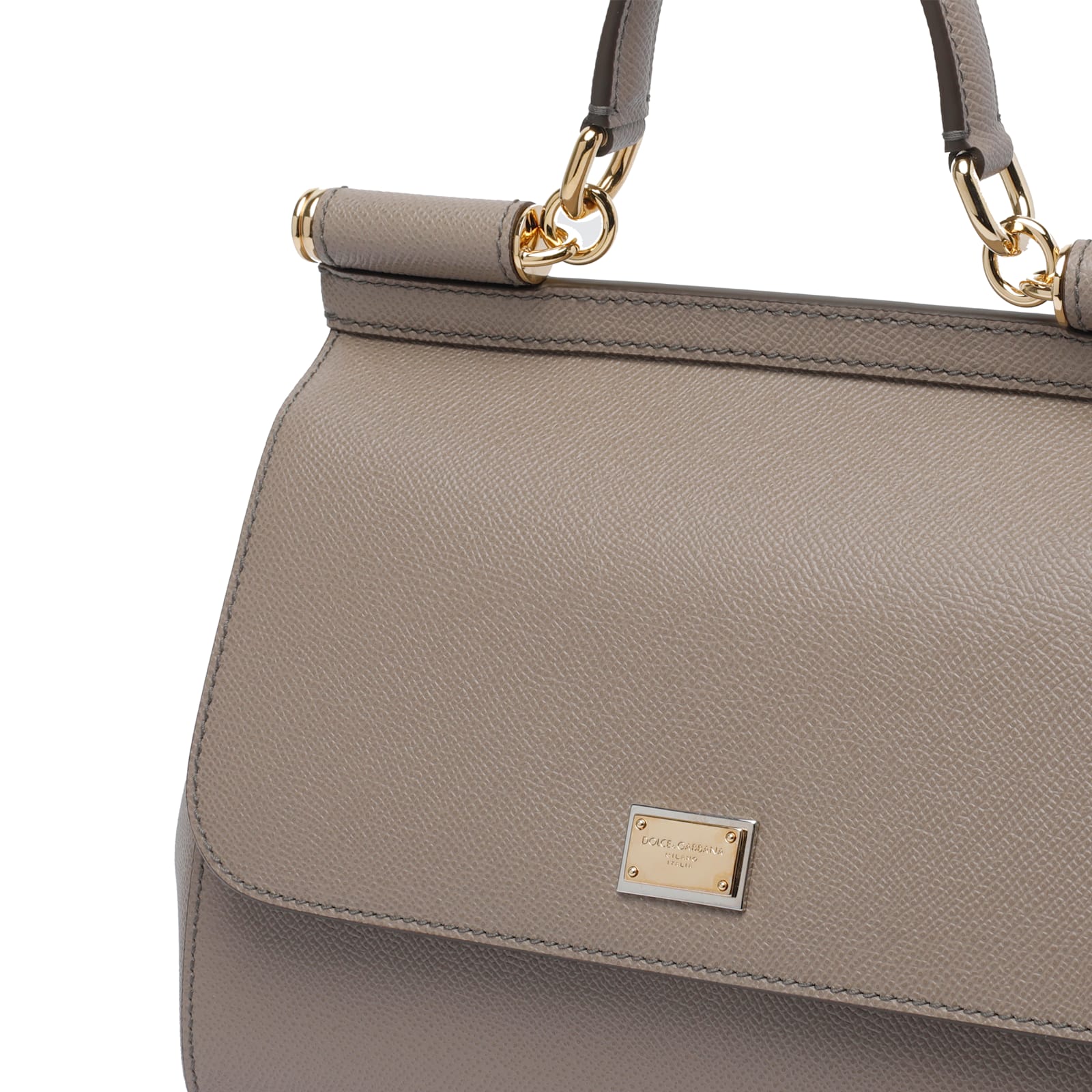 Dolce & Gabbana Grey Leather Sicily Big Top Handle Bag In Gray