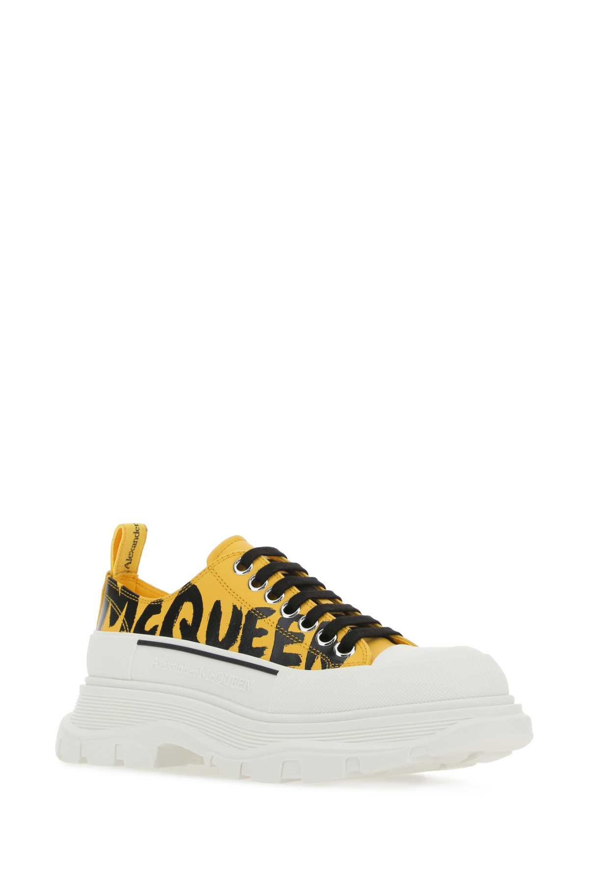 Shop Alexander Mcqueen Yellow Leather Tread Slick Sneakers In 7086