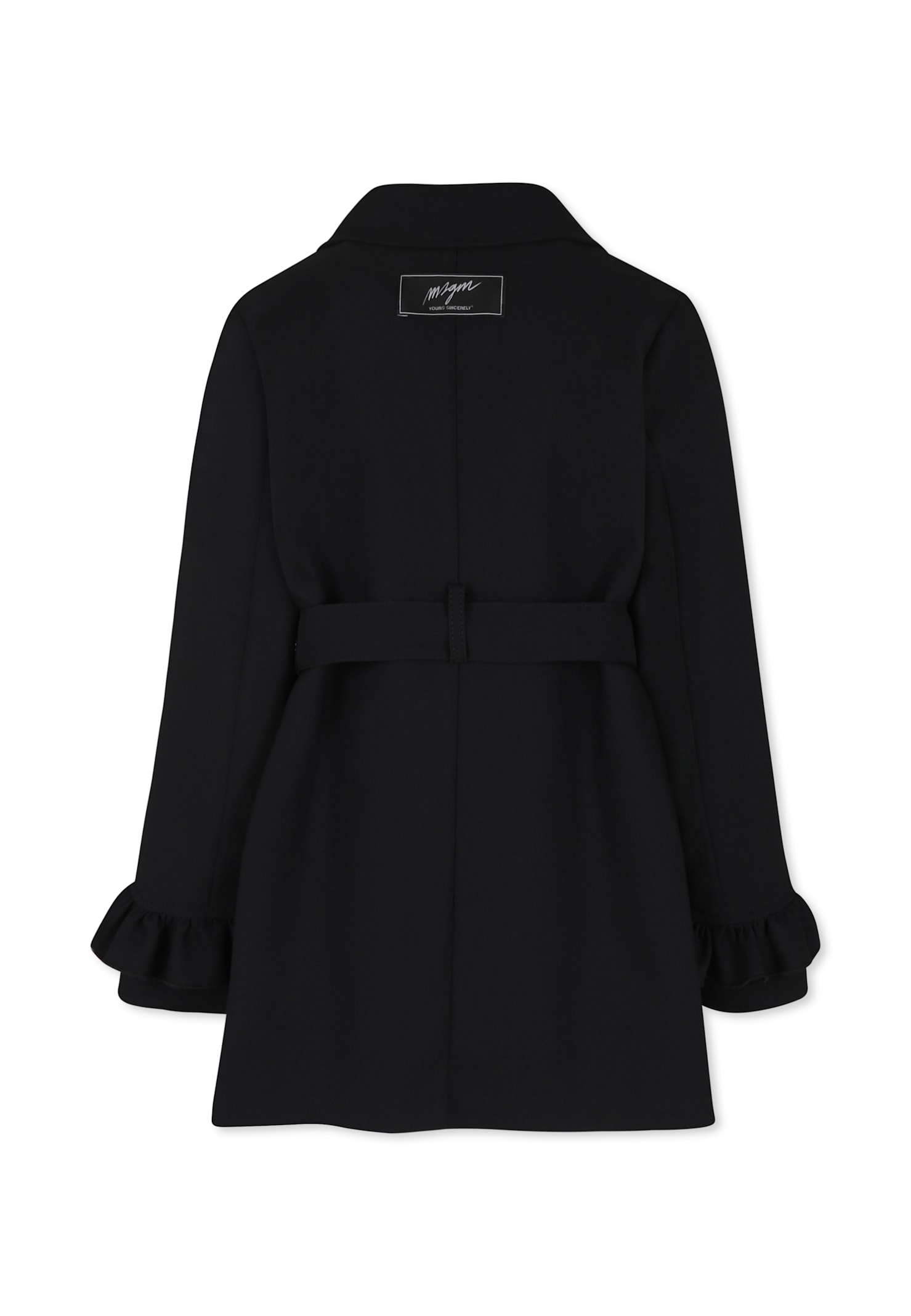 Msgm Black Coat For Girl With Logo In Black