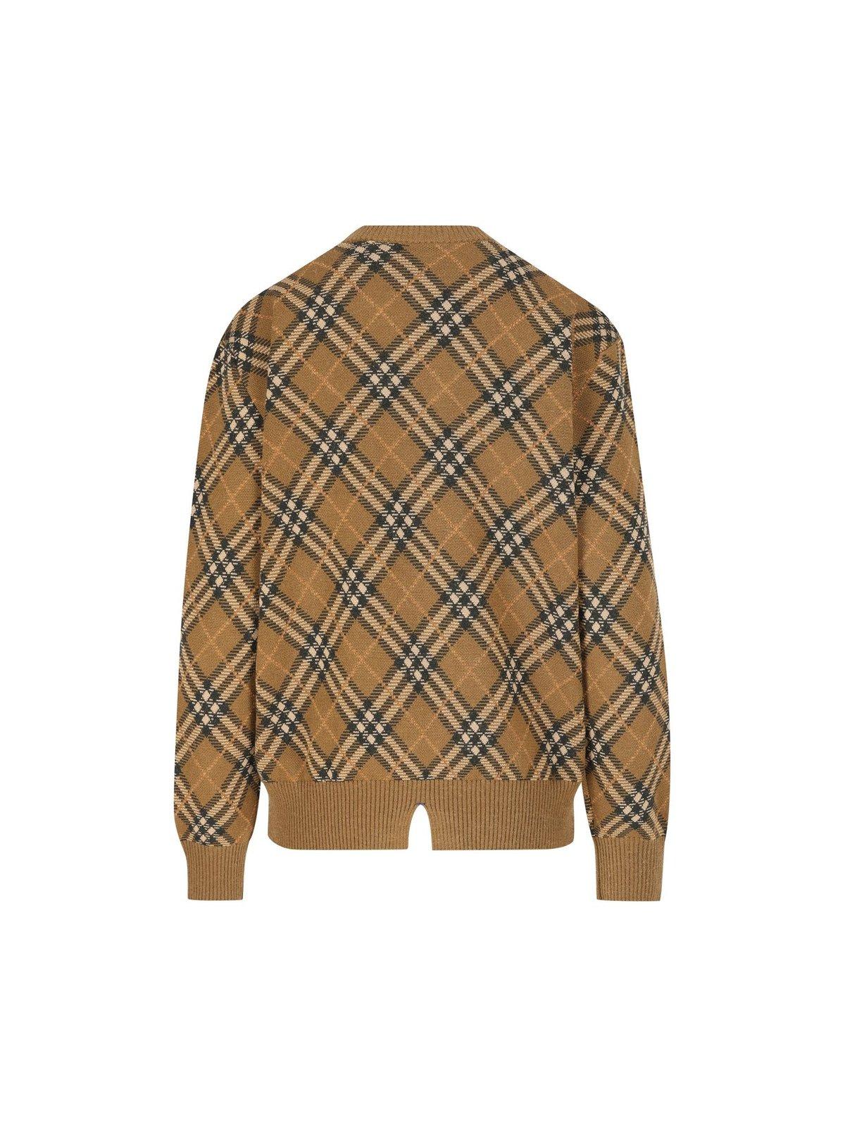 Shop Burberry Checked Knitted Crewneck Jumper In Shrew Ip Chek