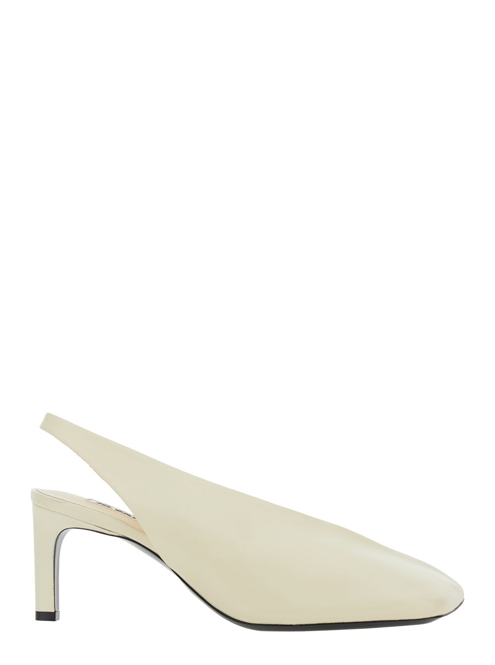 White Slingback Pumps With Square Toe And High Heel In Leather Woman