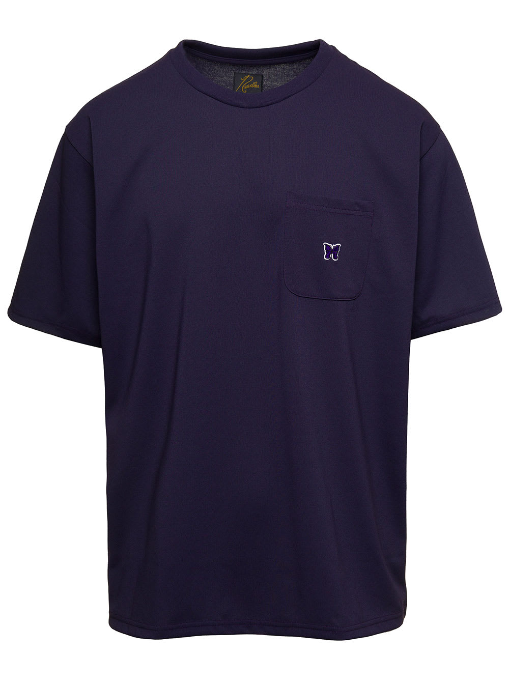 Crewneck T-shirt With Front Pocket And Embroidered Logo In Violet Technical Fabric Man