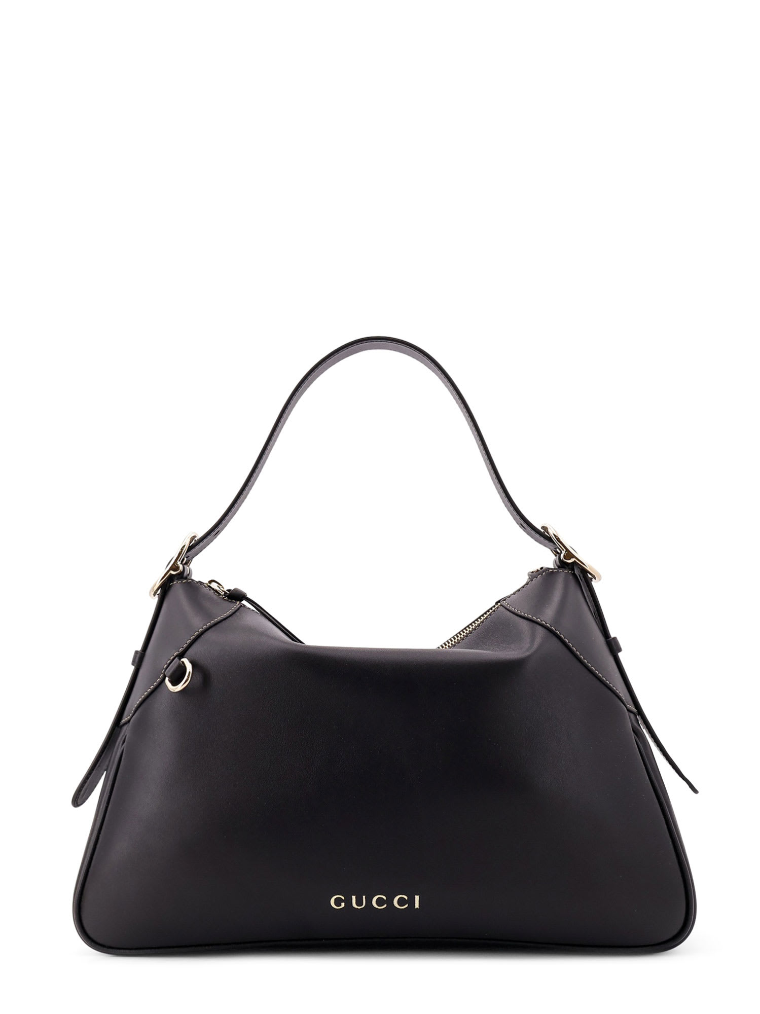 Gucci Gg Emblem Leather Shoulder Bag With Frontal Logo