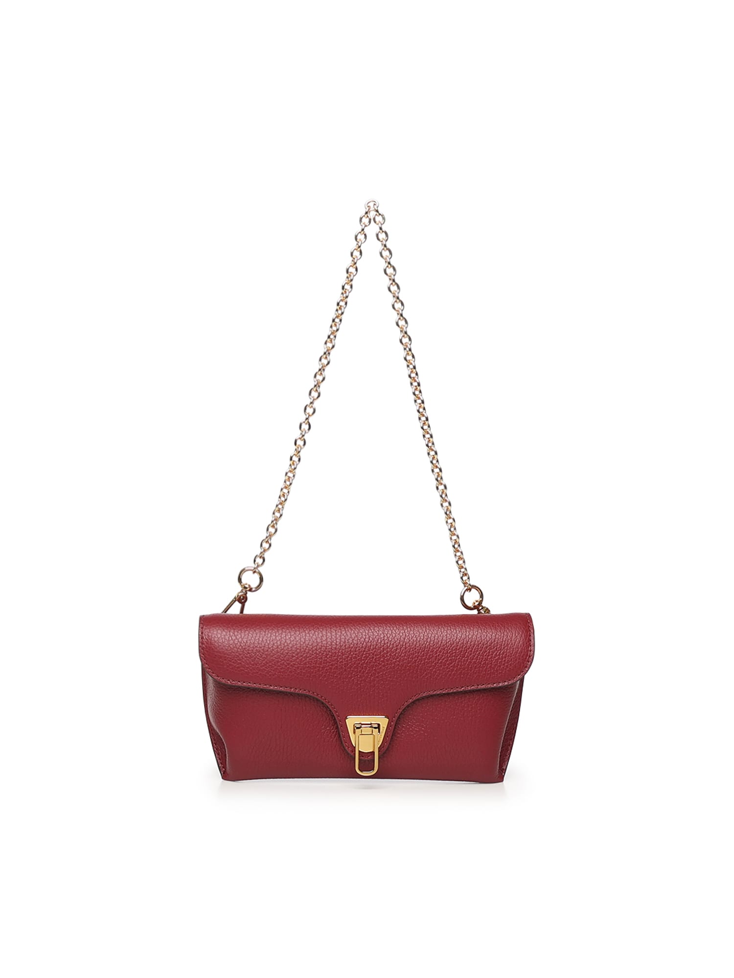 Coccinelle Double Beat Medium Leather Bag In Burgundy
