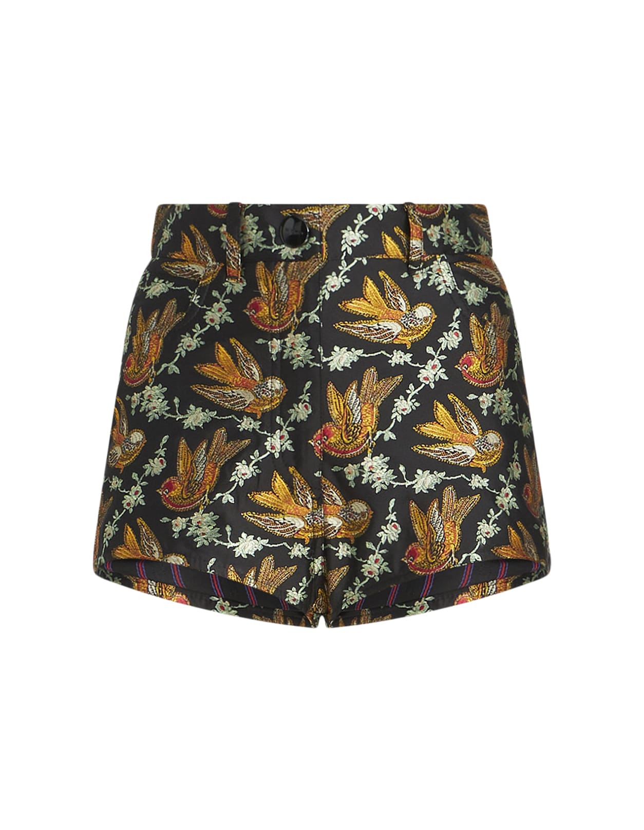 ETRO BLACK JACQUARD SHORTS WITH BIRDS ALL-OVER
