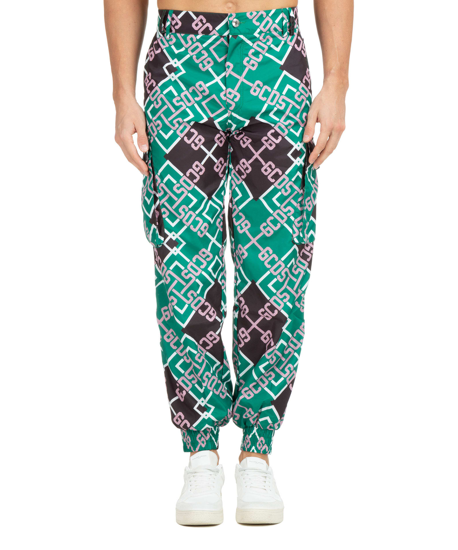 Gcds Tartan Monogram Nylon Cargo Pants In Multicolor