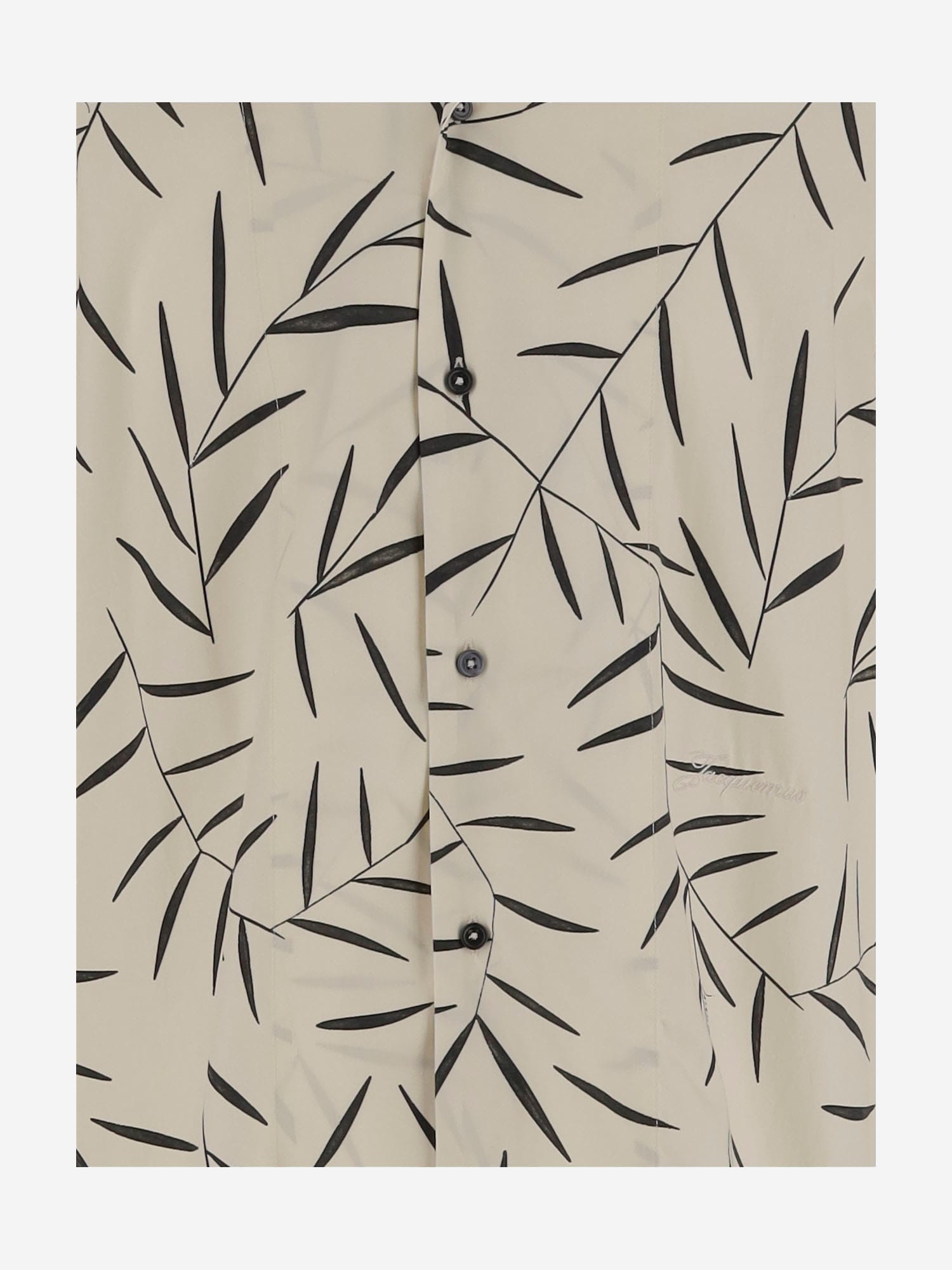 Jacquemus Cotton Poplin Shirt With Foliage Print And Embroidered Logo In Neutral