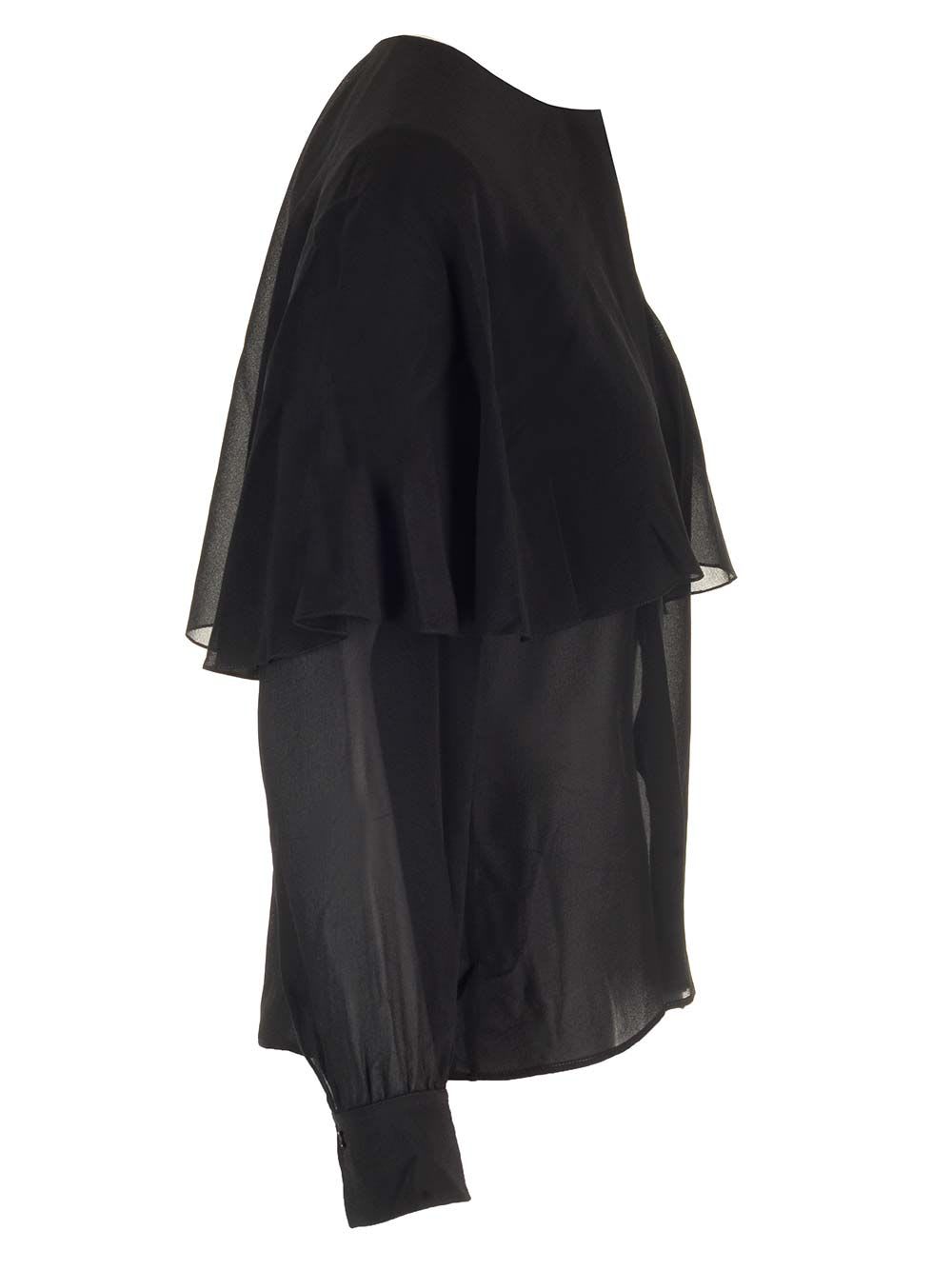 Shop Chloé Blouse With Cape In Silk Georgette In Black