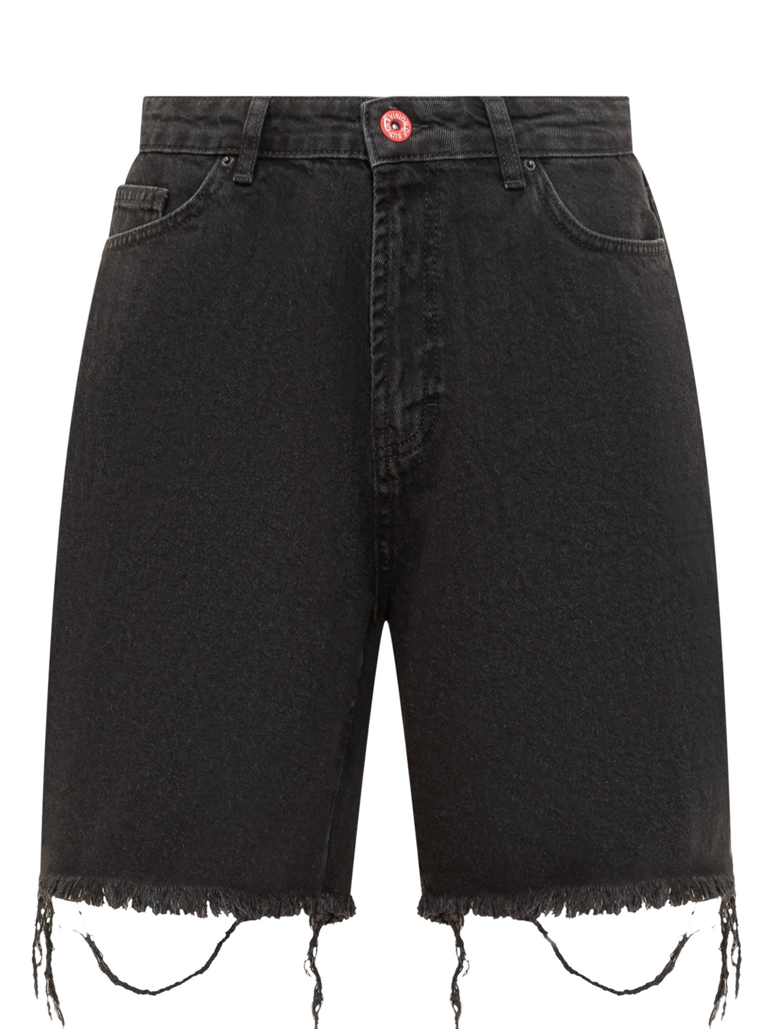 Shop Vision Of Super Gotic Patch Shorts In Black Denim