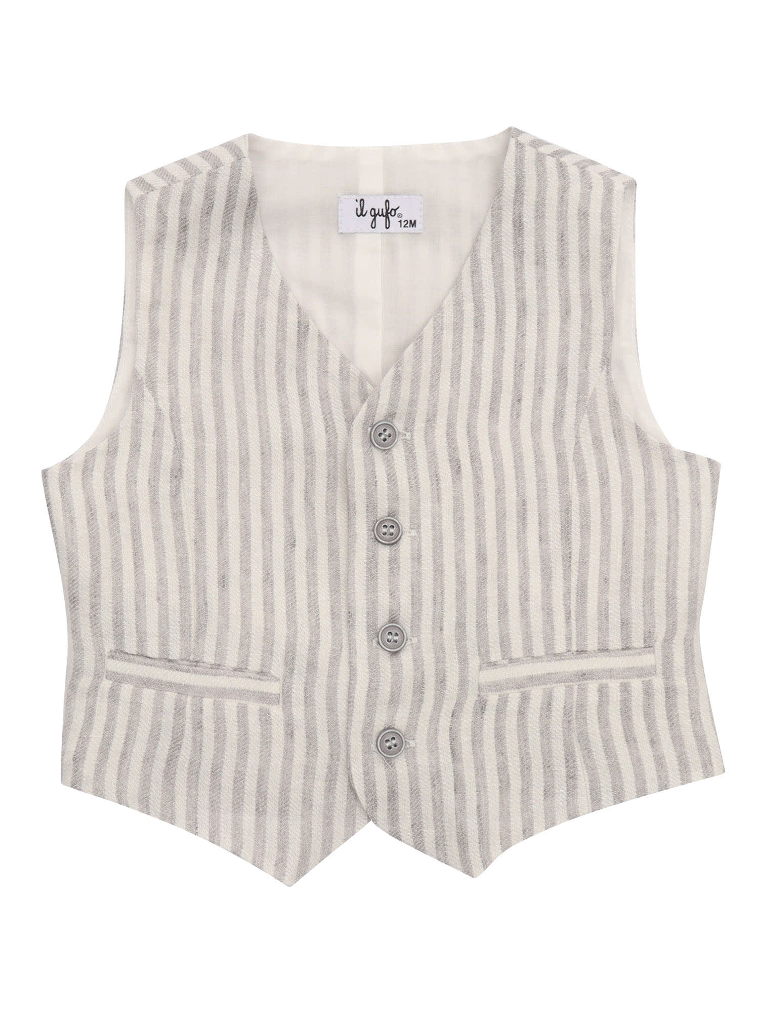Il Gufo Striped Linen Waistcoat In Grey