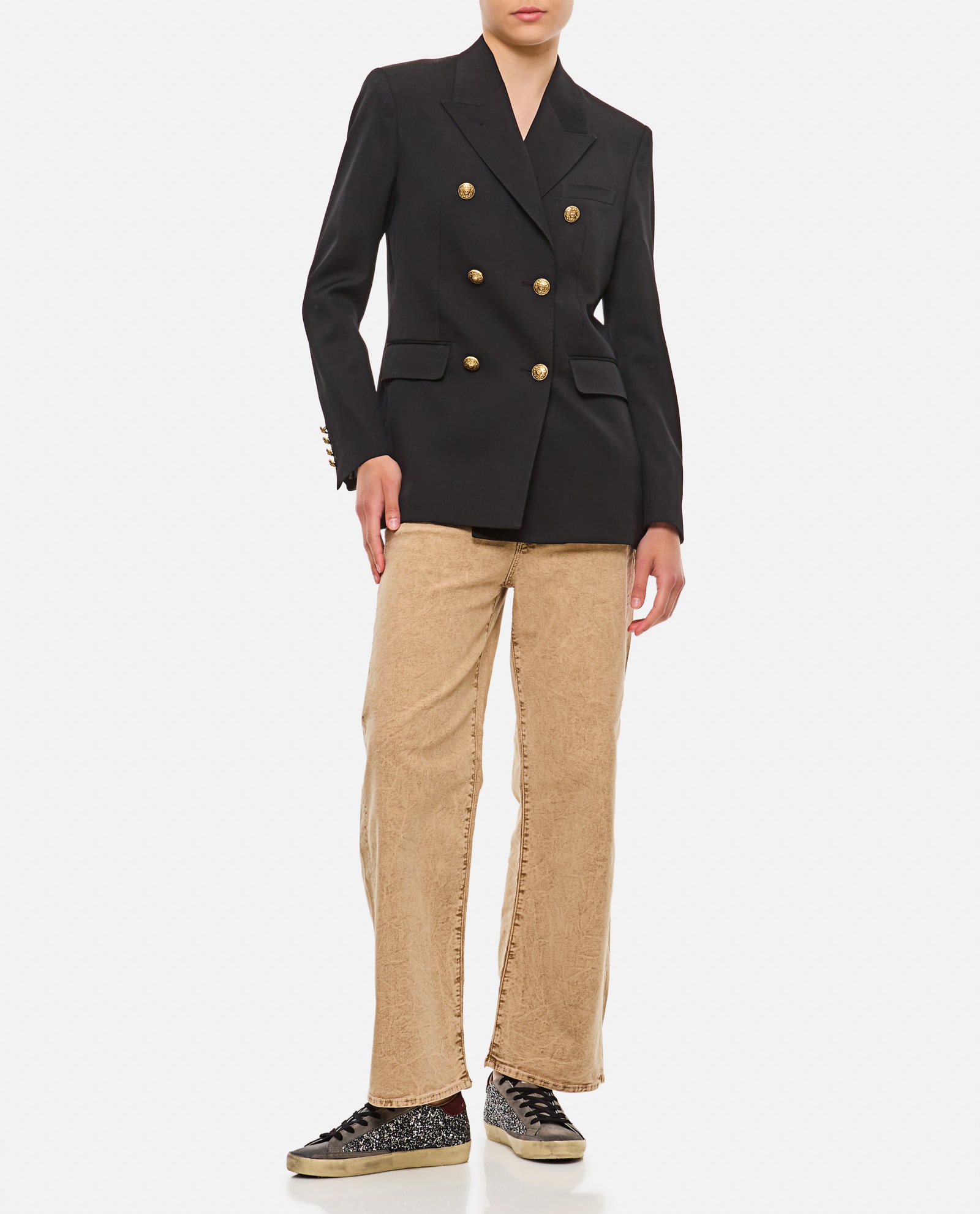 Shop Golden Goose Double Breasted Blazer With Gold Bottons In Black