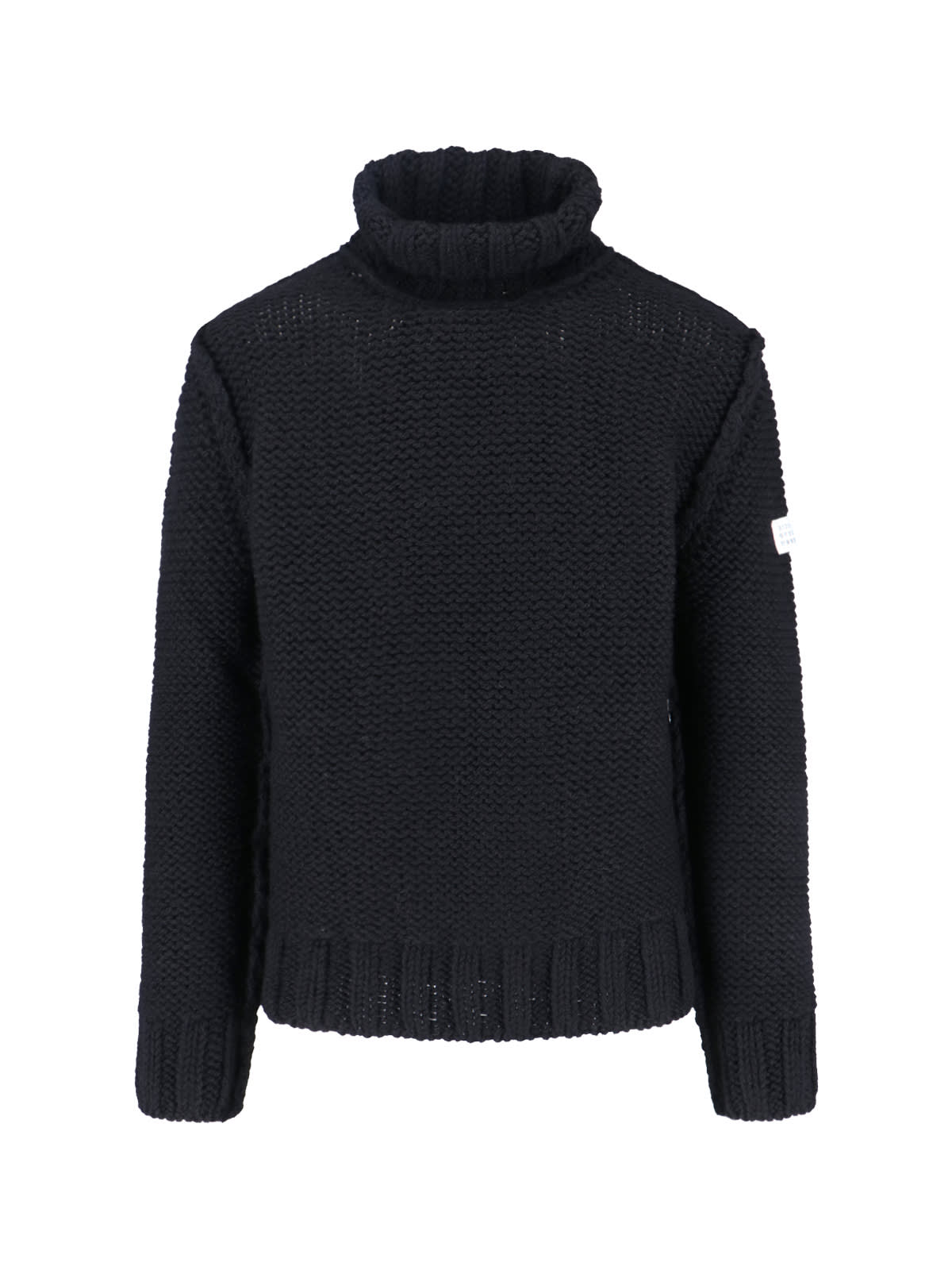 Mm6 Maison Margiela Mm6 By Maison Margiela Knitted Black Sweater With High Collar And Ribbed Finishes In Black