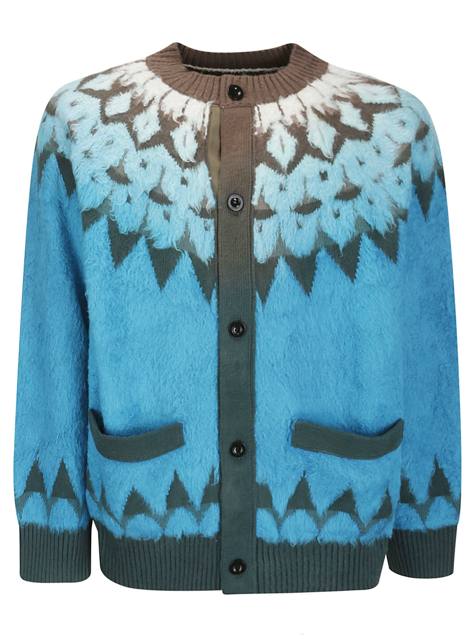 Shop Sacai Jacquard Knit Cardigan In Blue