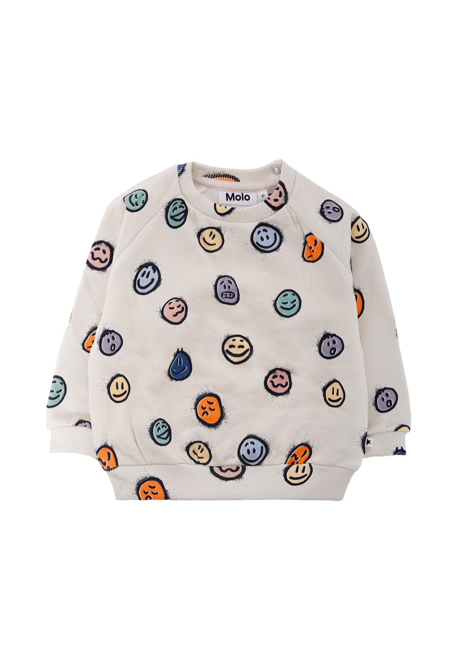 Molo Ivory Sweatshirt For Babykids With Smiley In White