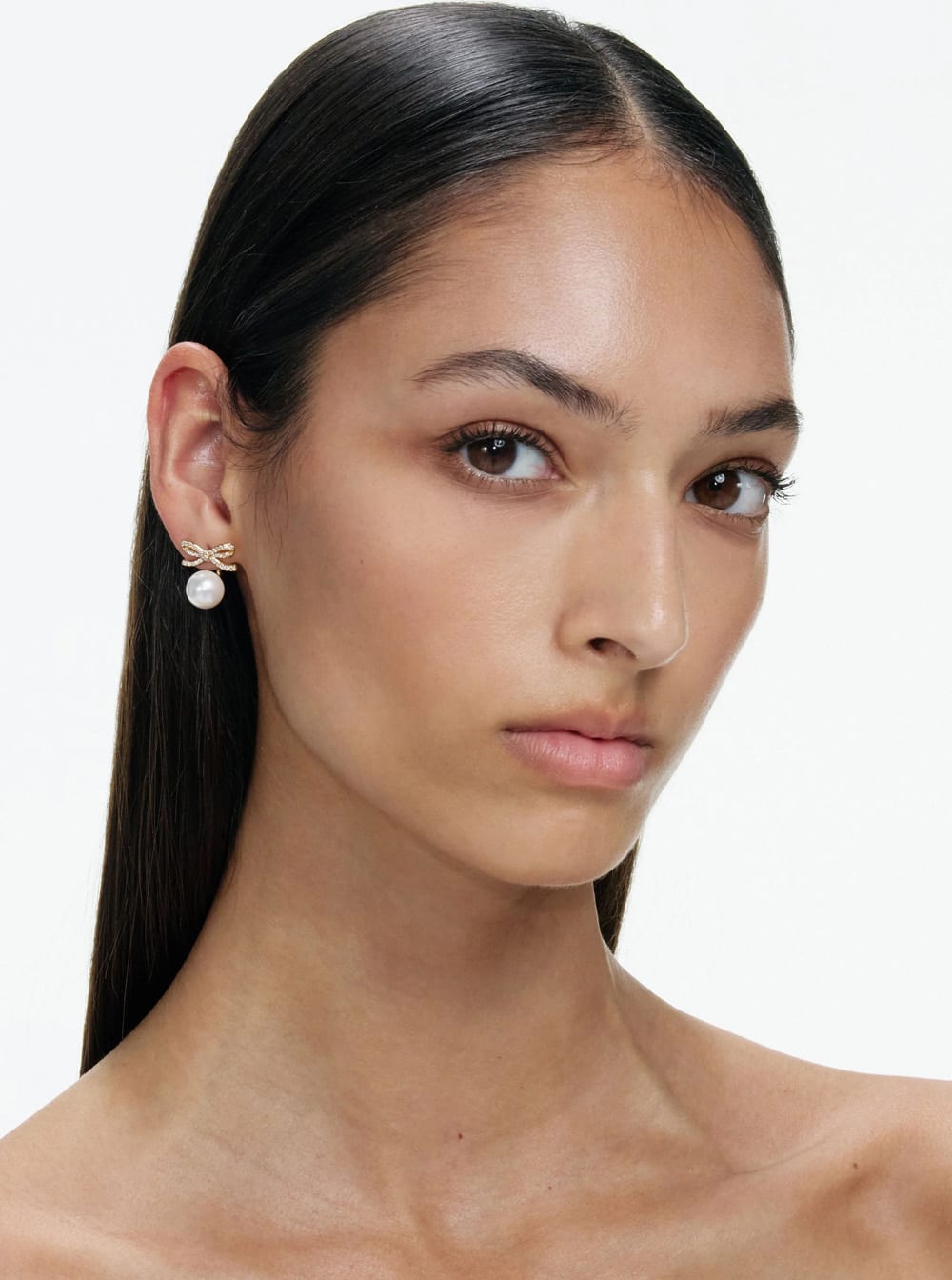 Self-portrait Crystal And Faux Pearl Bow Jacket Earrings In Neutral