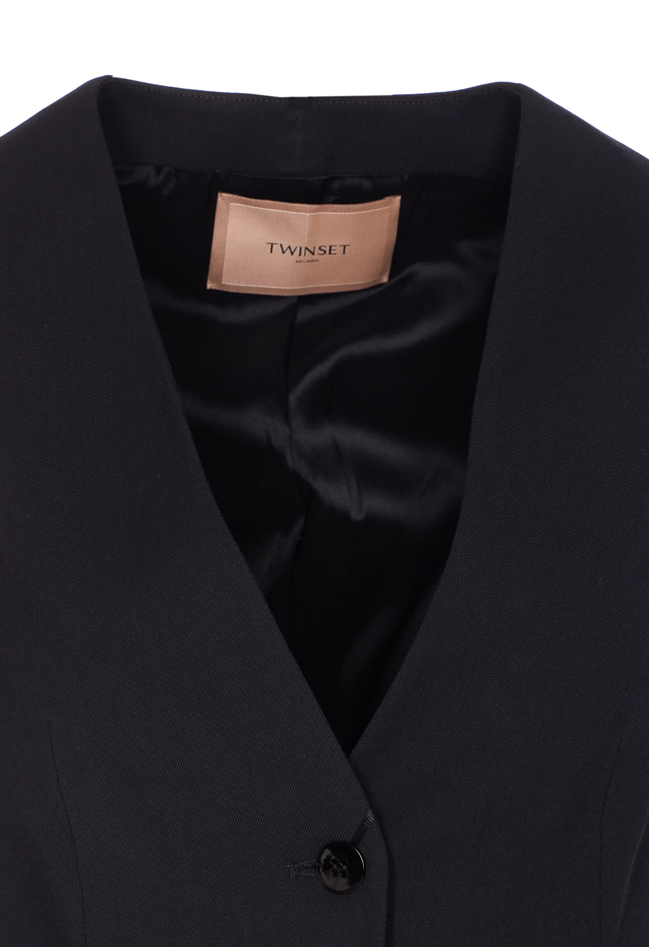 Twinset Sleeveless V-neckline Jacket Back Slit In Black