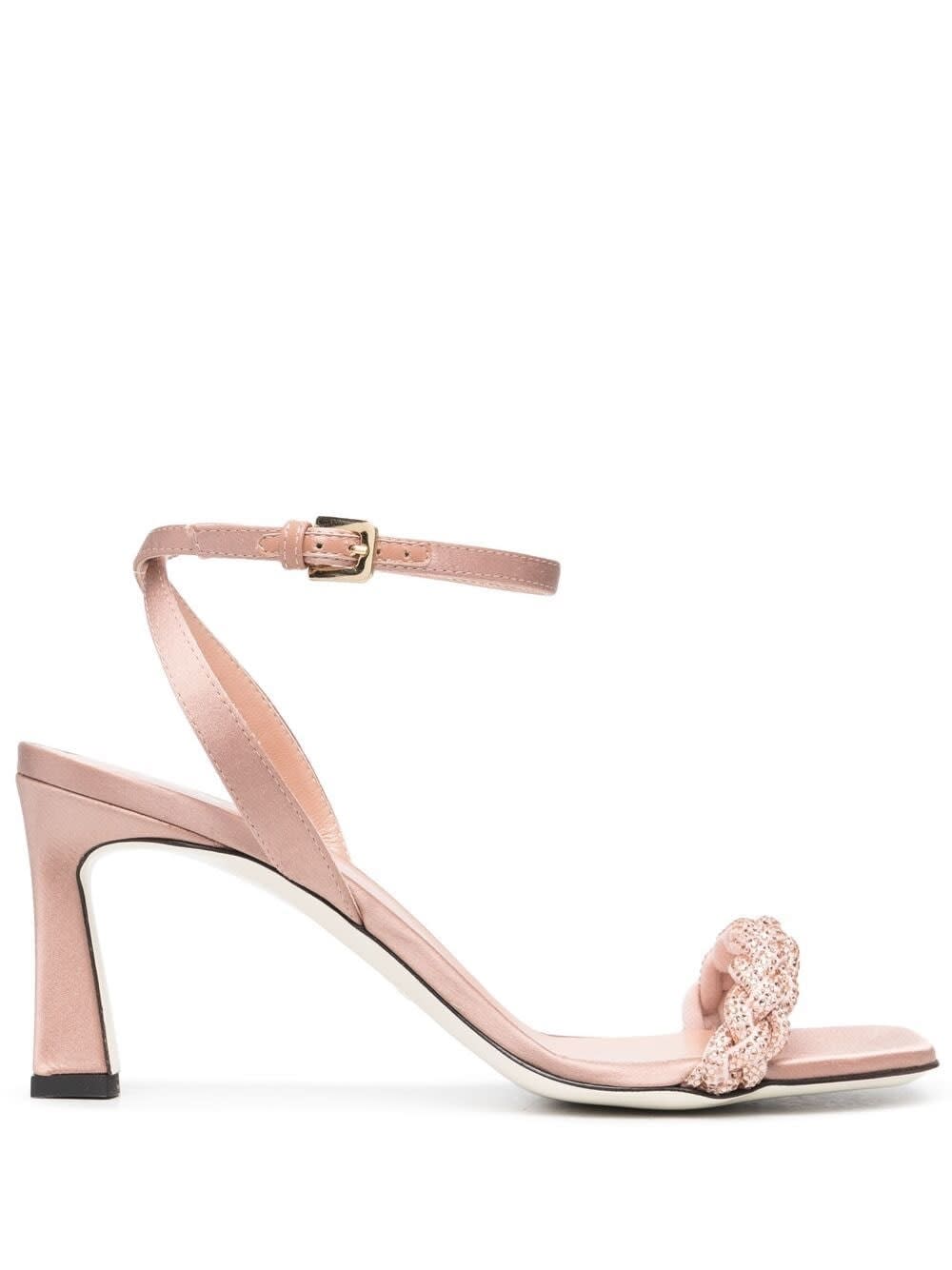 Pollini PINK SATIN SANDALS WITH BRAIDED BAND