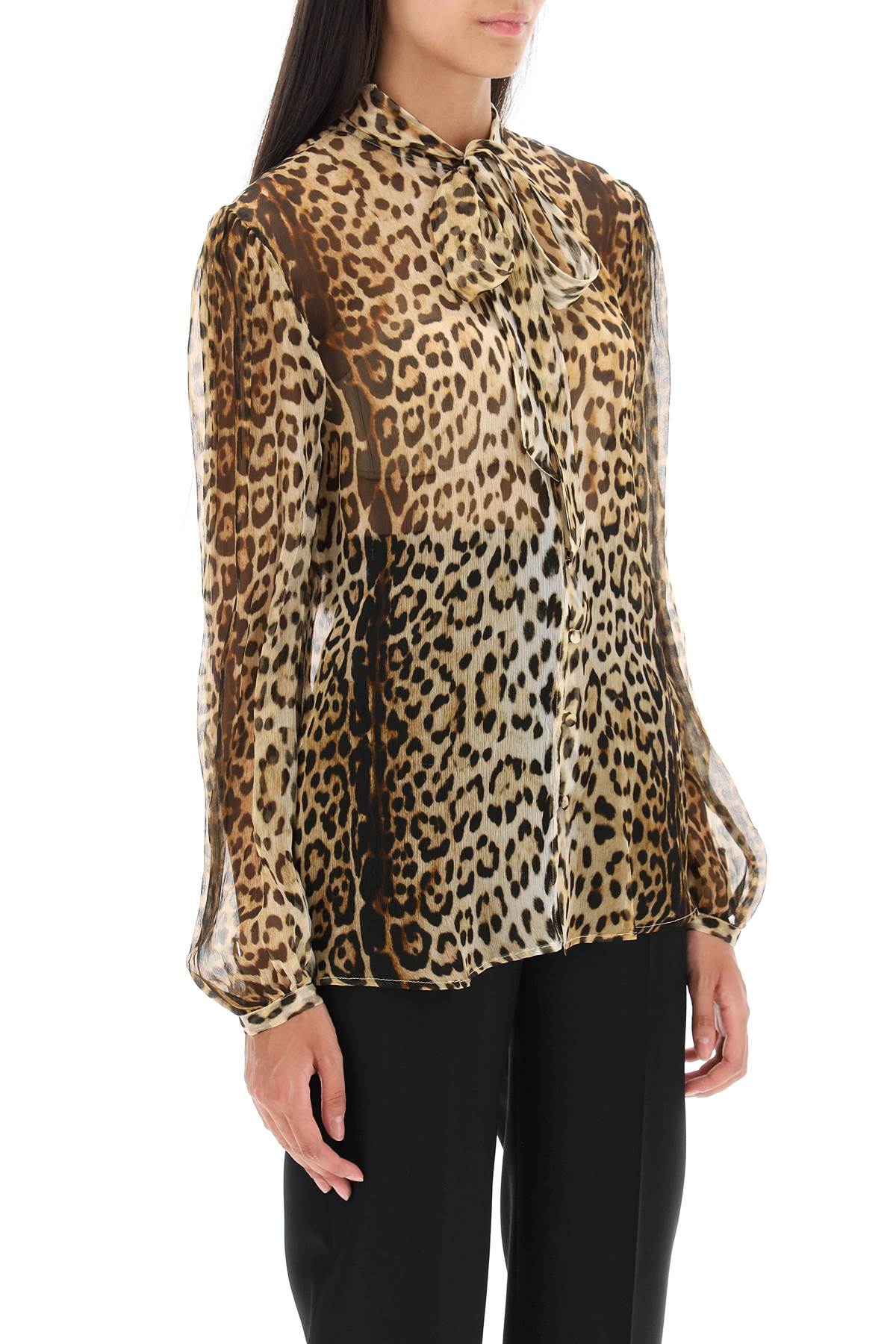 Shop Roberto Cavalli Silk Shirt With Leopard Print In Naturale