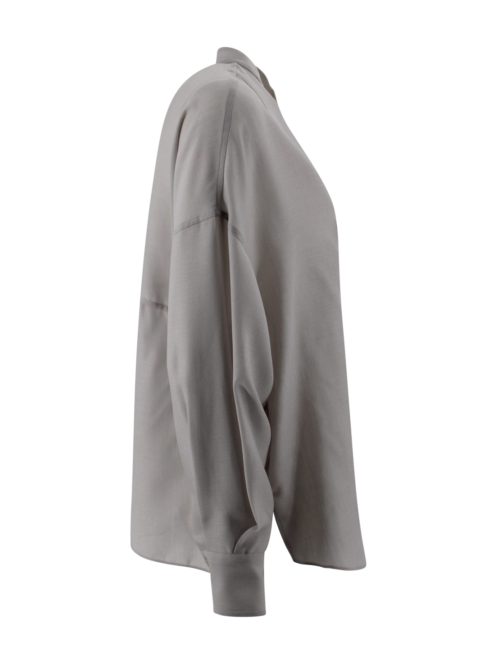 Brunello Cucinelli Blouse With A Korean Collar In Animal Print