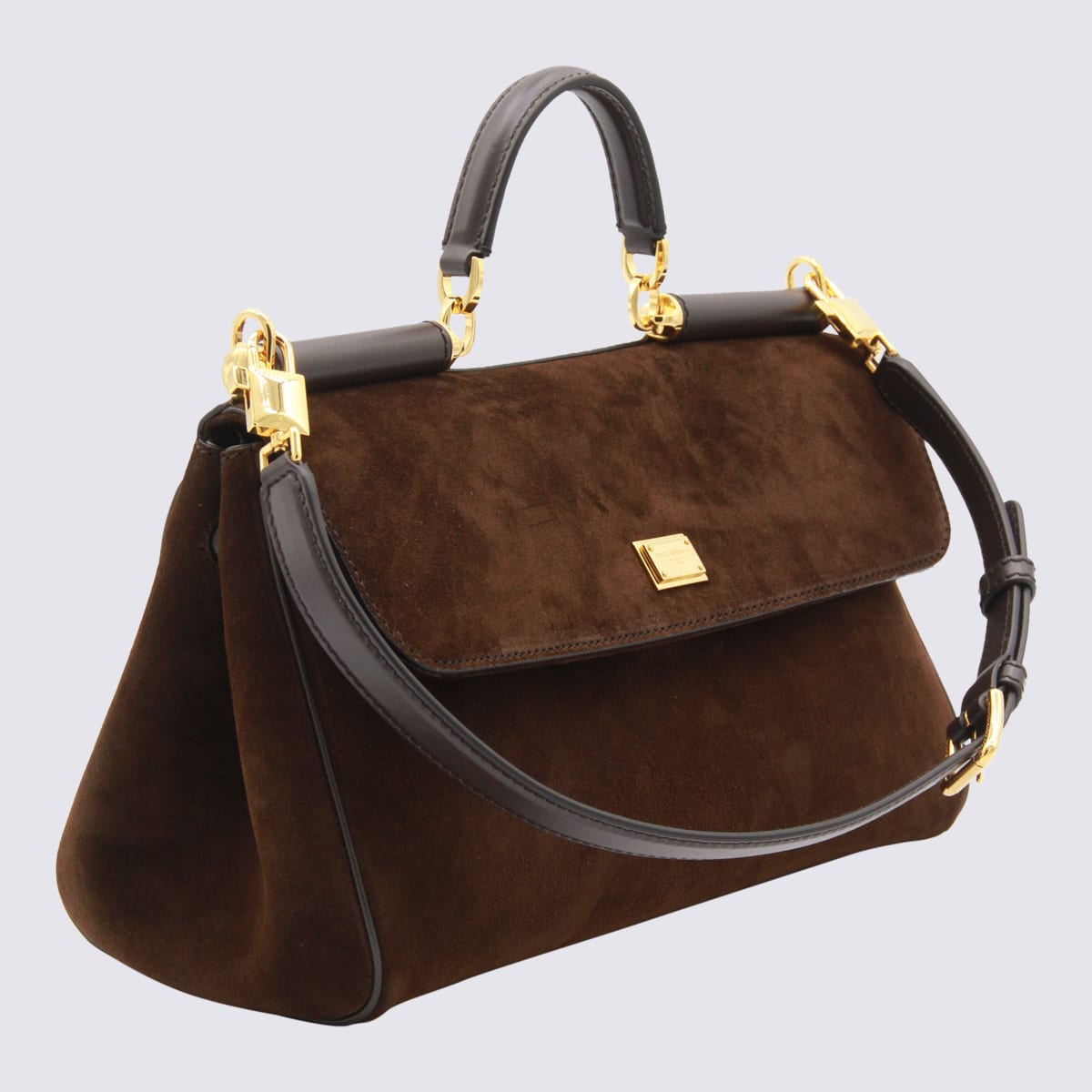 Dolce & Gabbana Sicily Small Leather-trimmed Suede Shoulder Bag In Brown