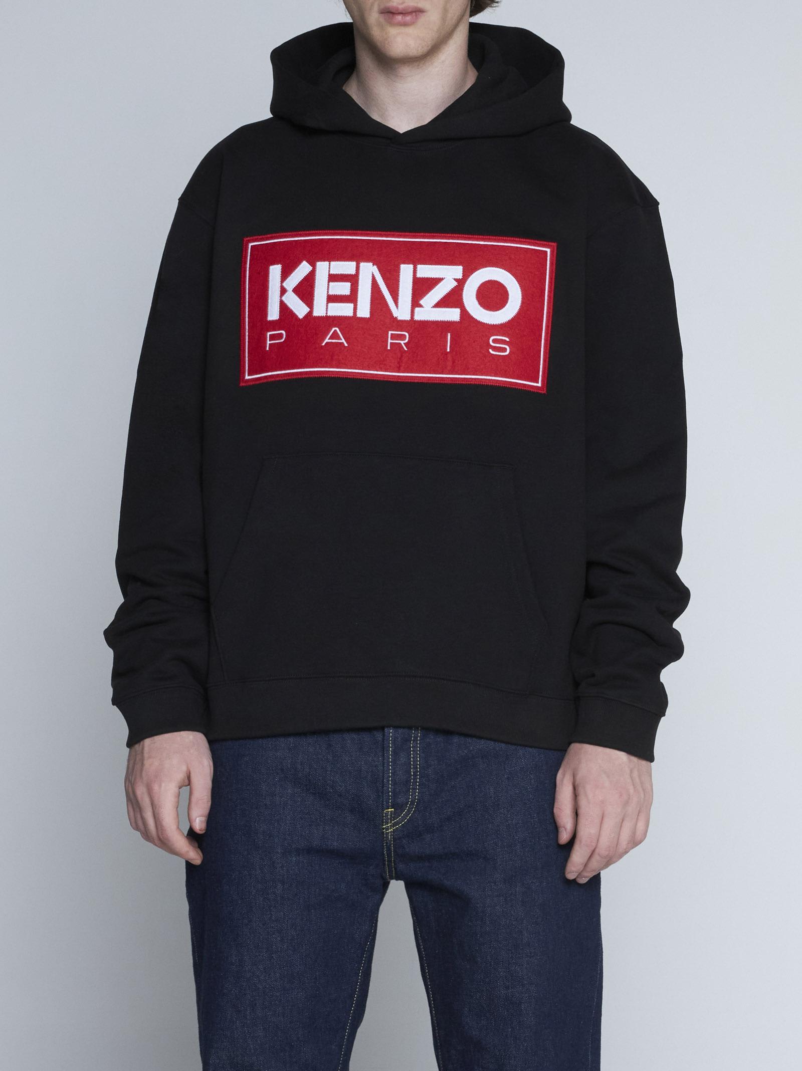 Shop Kenzo Logo Cotton Hoodie In Black