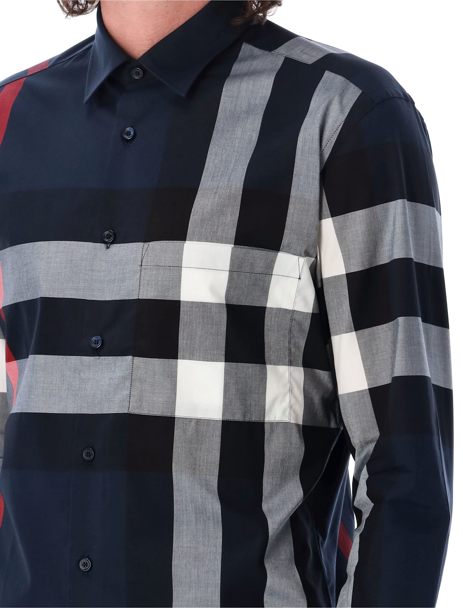 Shop Burberry Check Shirt In Navy Ip Check