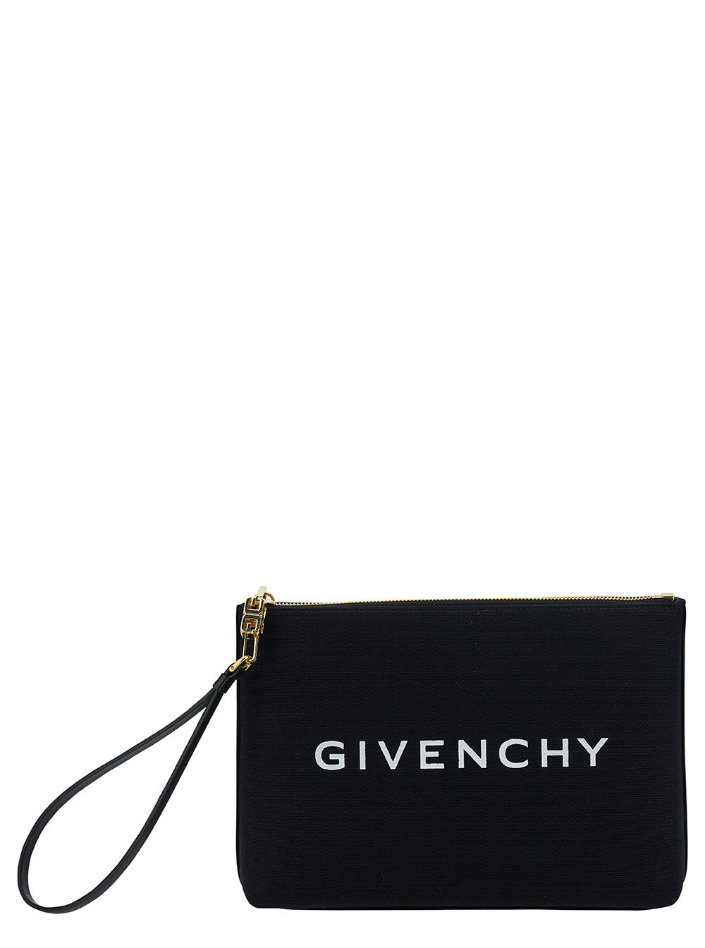 Shop Givenchy Black Clutch With Contrasting Logo Print In Cotton Blend Woman