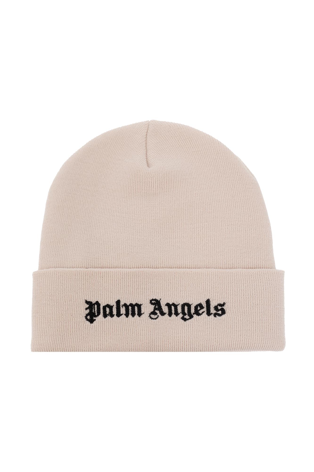 Shop Palm Angels Beanie With Logo In White Black