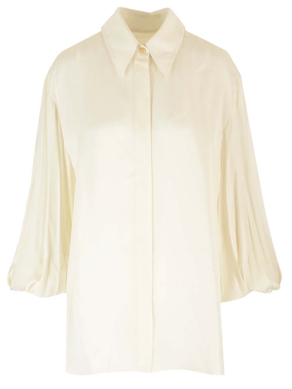 Shop Khaite Satin Long Shirt In White